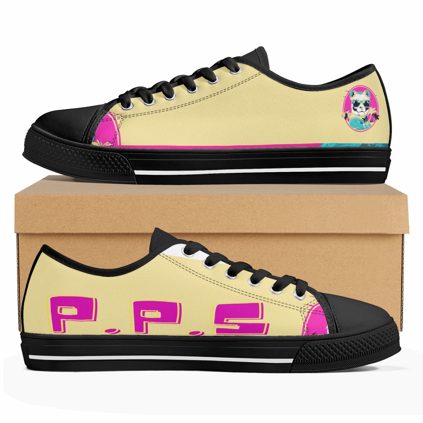 'Tan Panda Pull ups' Men's Low Top Canvas Shoes