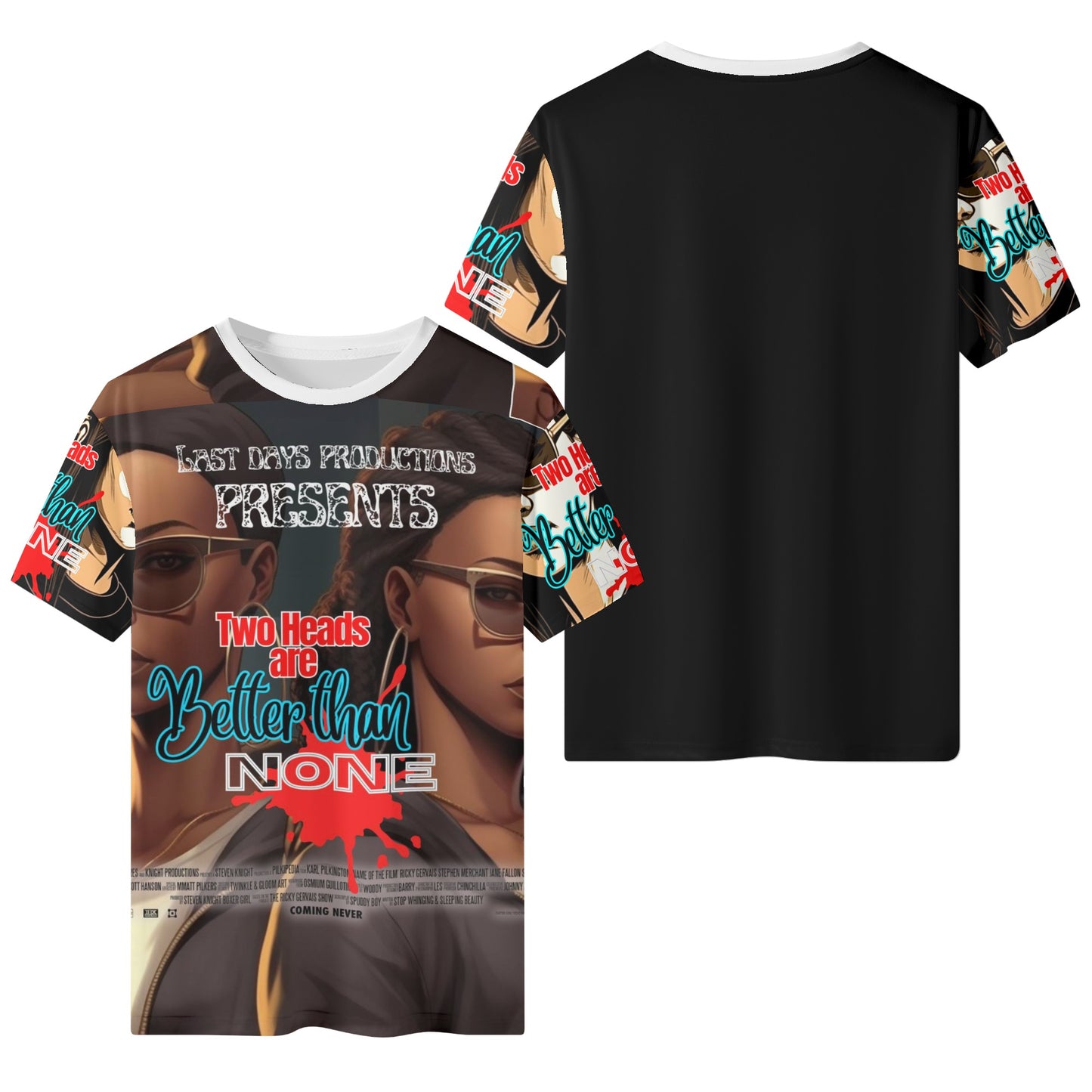 2 Heads Blk Mens All Over Print Short Sleeve T-Shirt