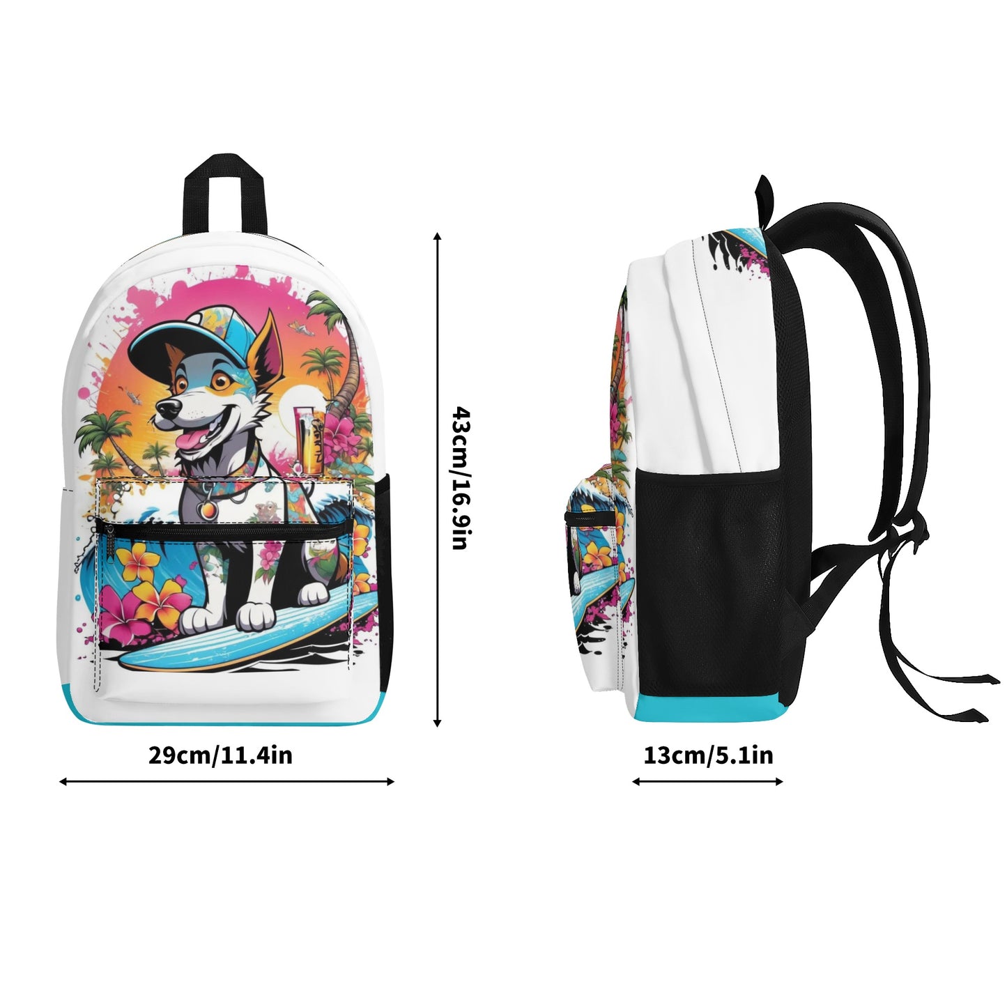 "KD the surf dog" All Over Print Polyester Vintage Backpack