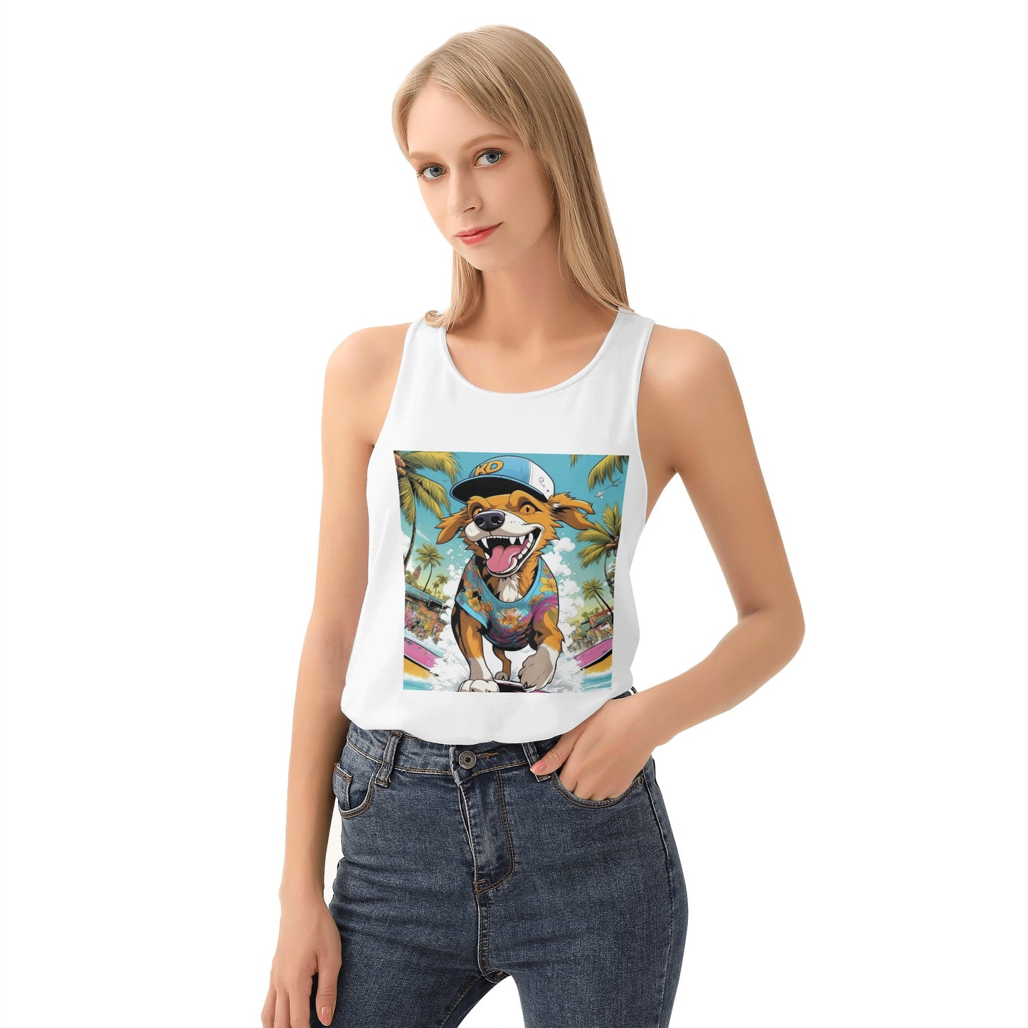 "KD Bottom Line" Womens All Over Print Loose Tank Tops