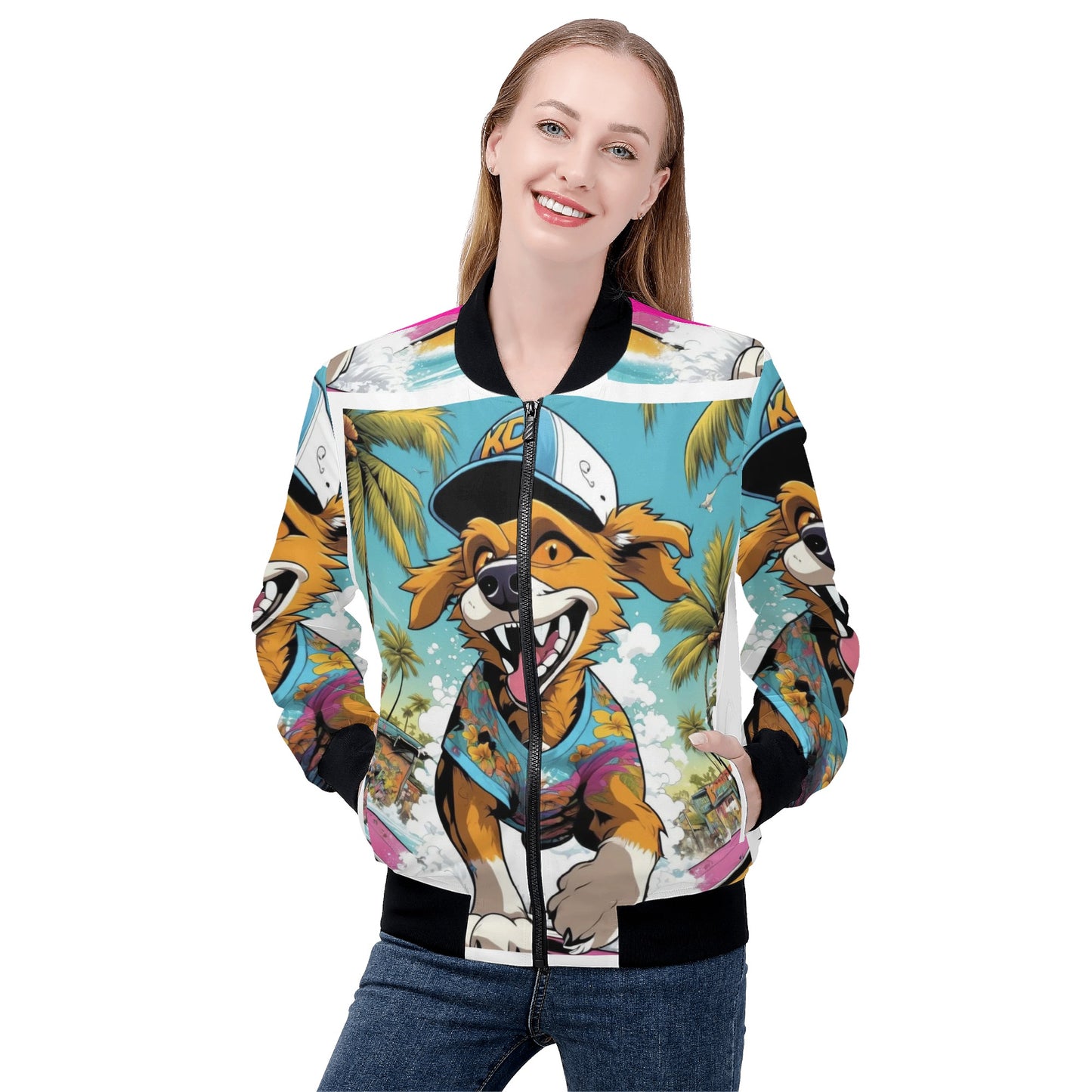 "KD Bottom Line" Unisex Zip Up Print Bomber Jacket