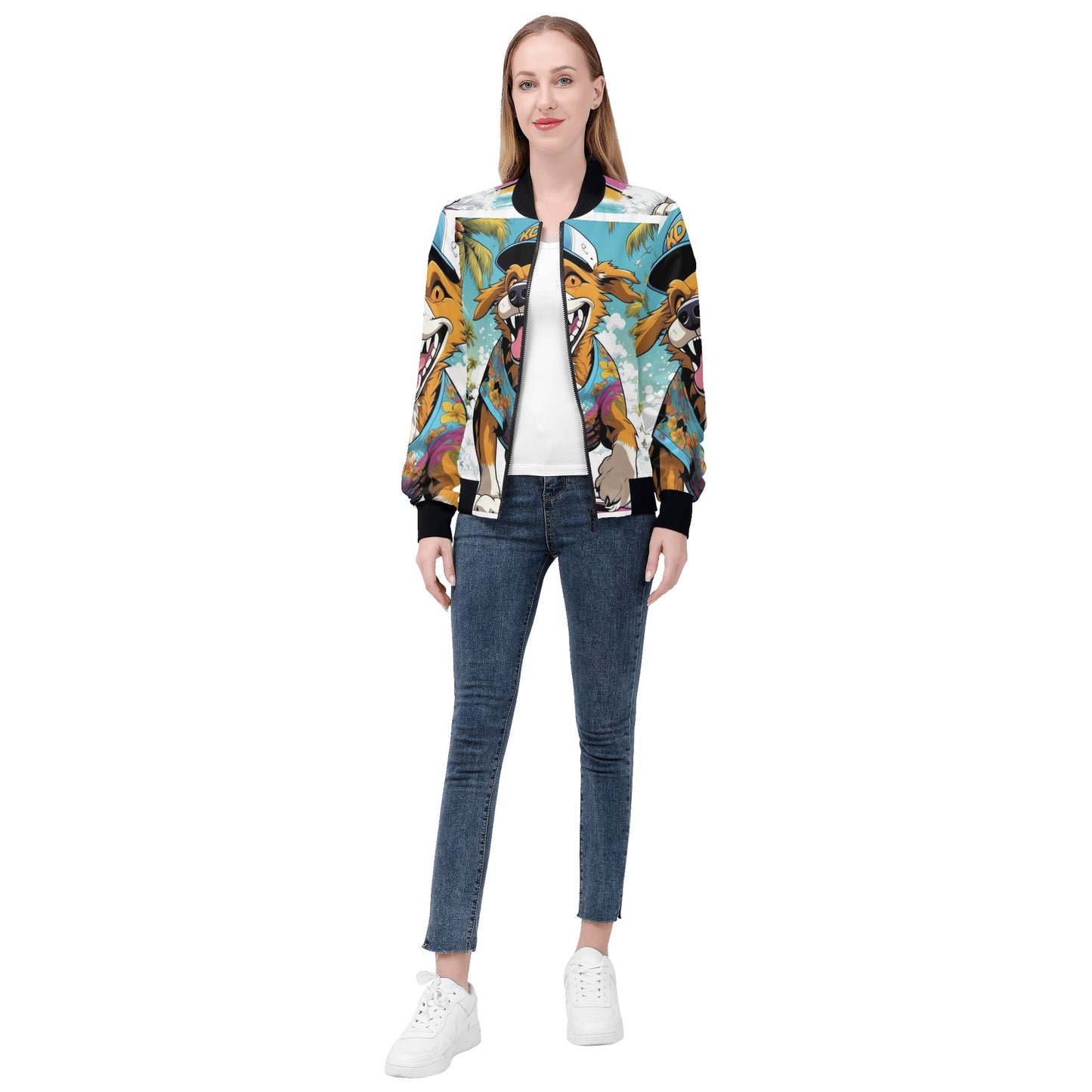 "KD Bottom Line" Unisex Zip Up Print Bomber Jacket