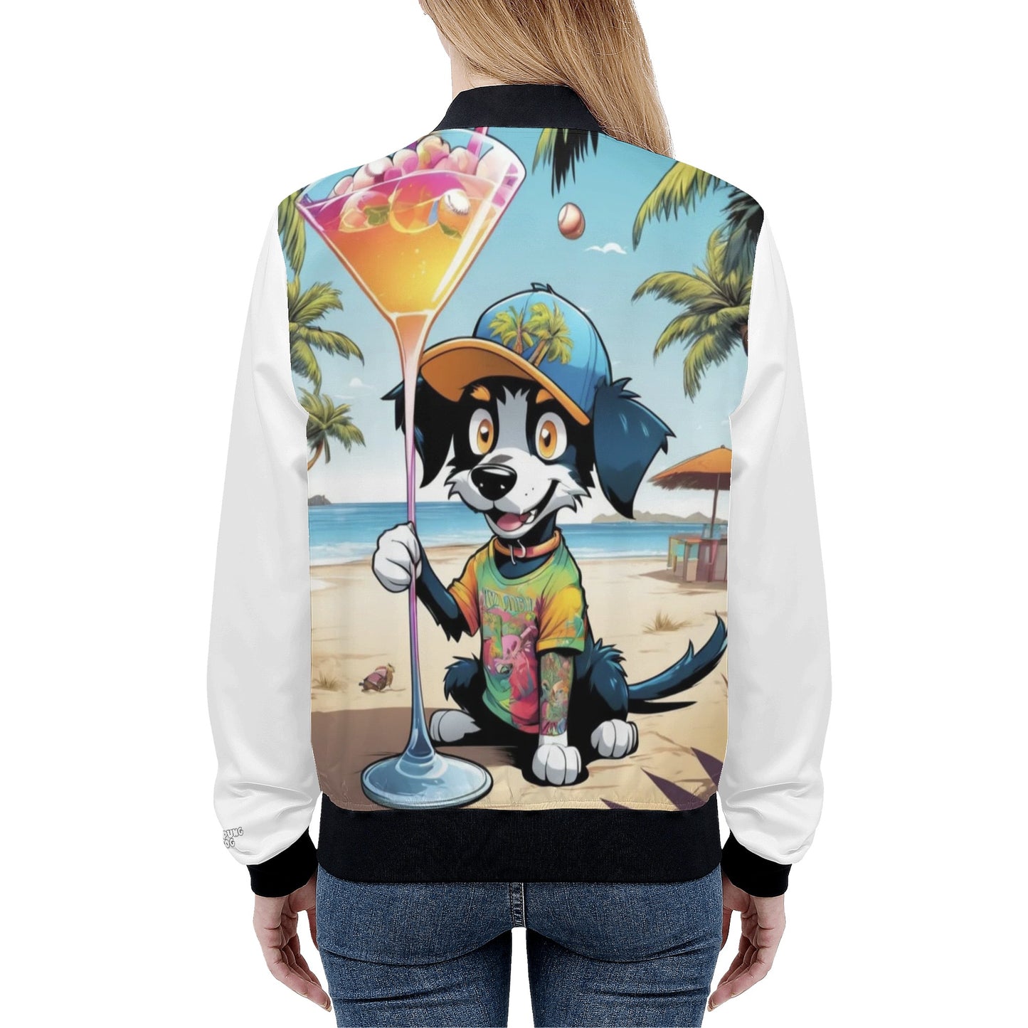 "KD The Surf Dog" Unisex Zip Up Print Bomber Jacket