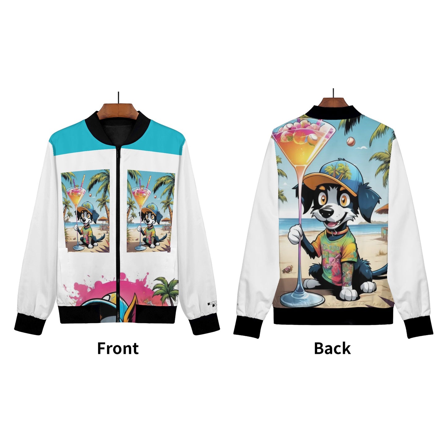 "KD The Surf Dog" Unisex Zip Up Print Bomber Jacket