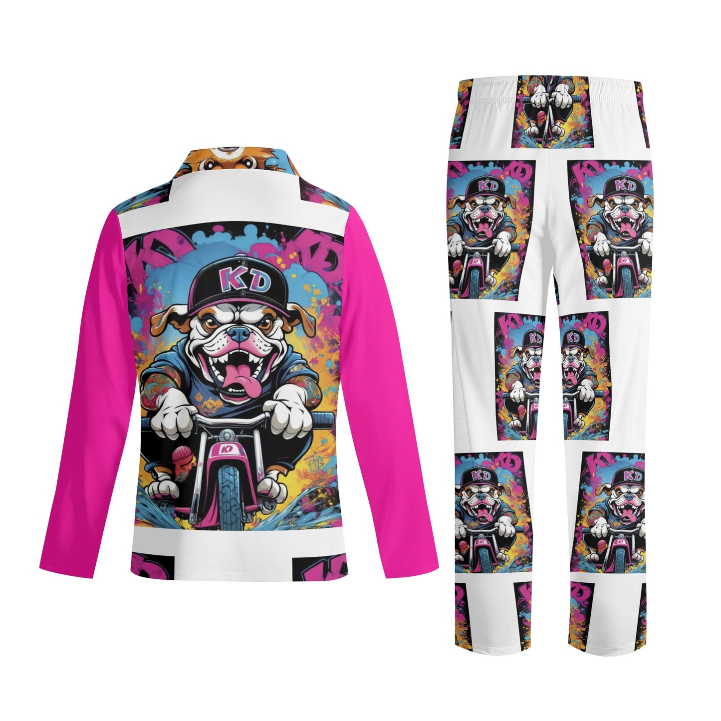 "KD Rollin" Printing Notch Collar Long-Sleeve Pajama Set
