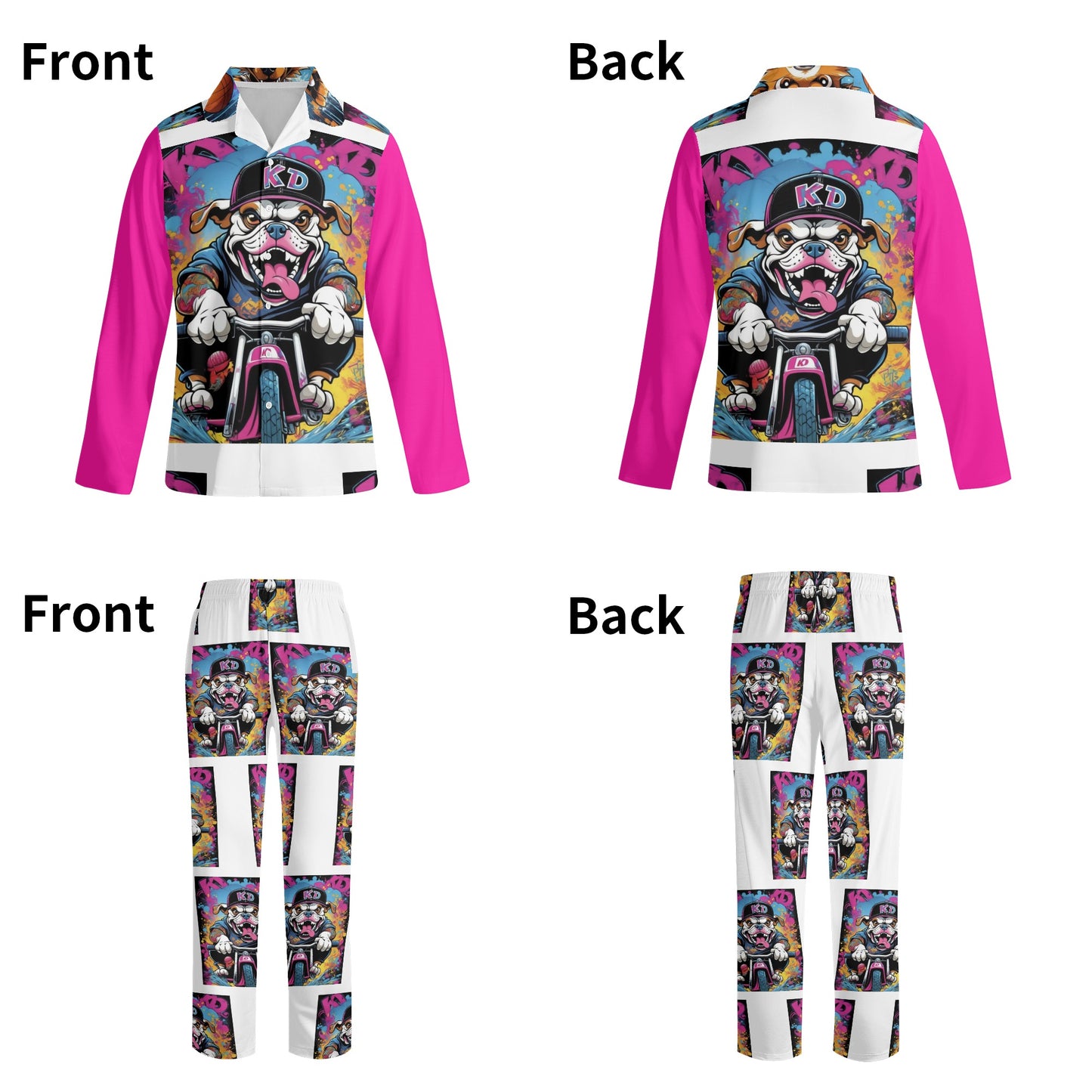 "KD Rollin" Printing Notch Collar Long-Sleeve Pajama Set