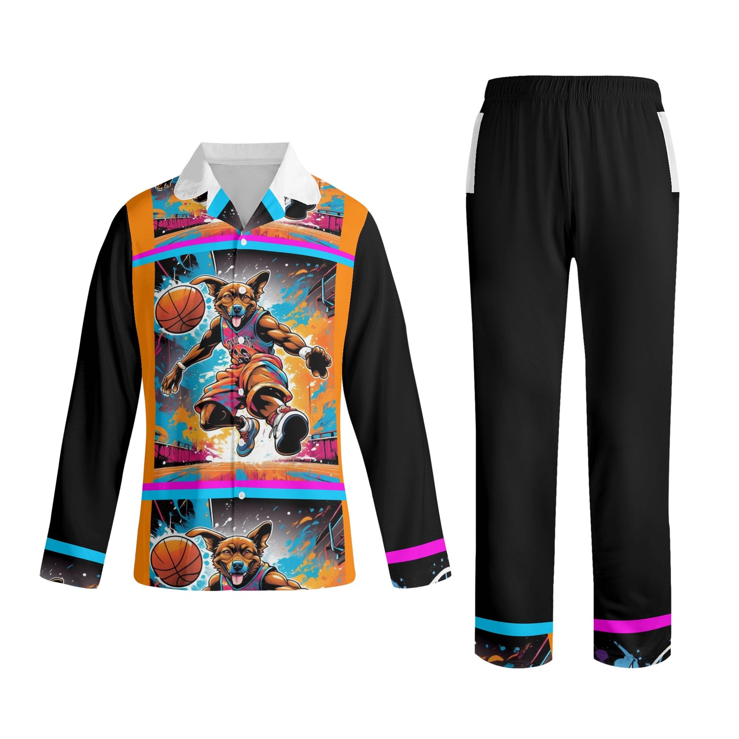"KD Dunker" Printing Notch Collar Long-Sleeve Pajama Set