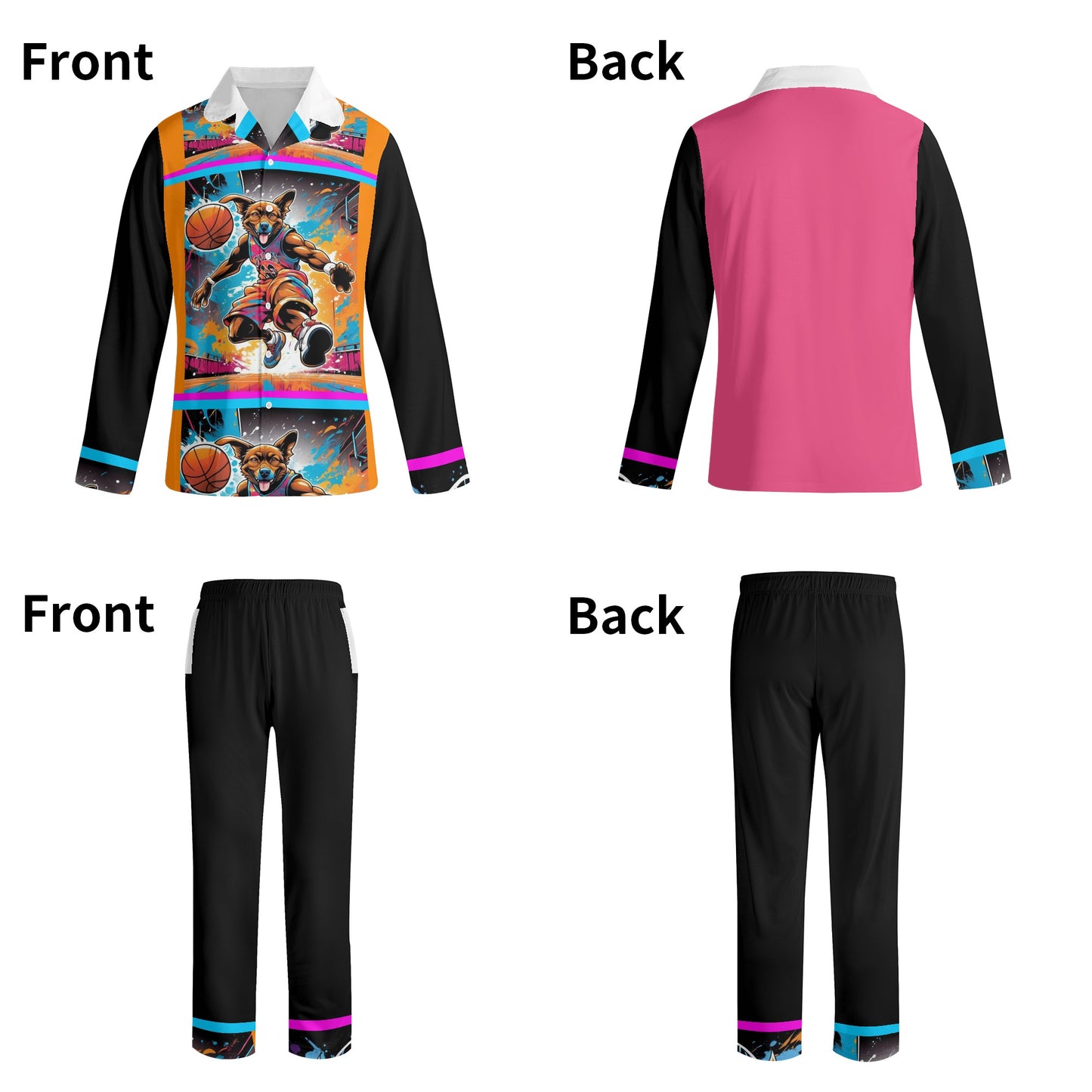 "KD Dunker" Printing Notch Collar Long-Sleeve Pajama Set