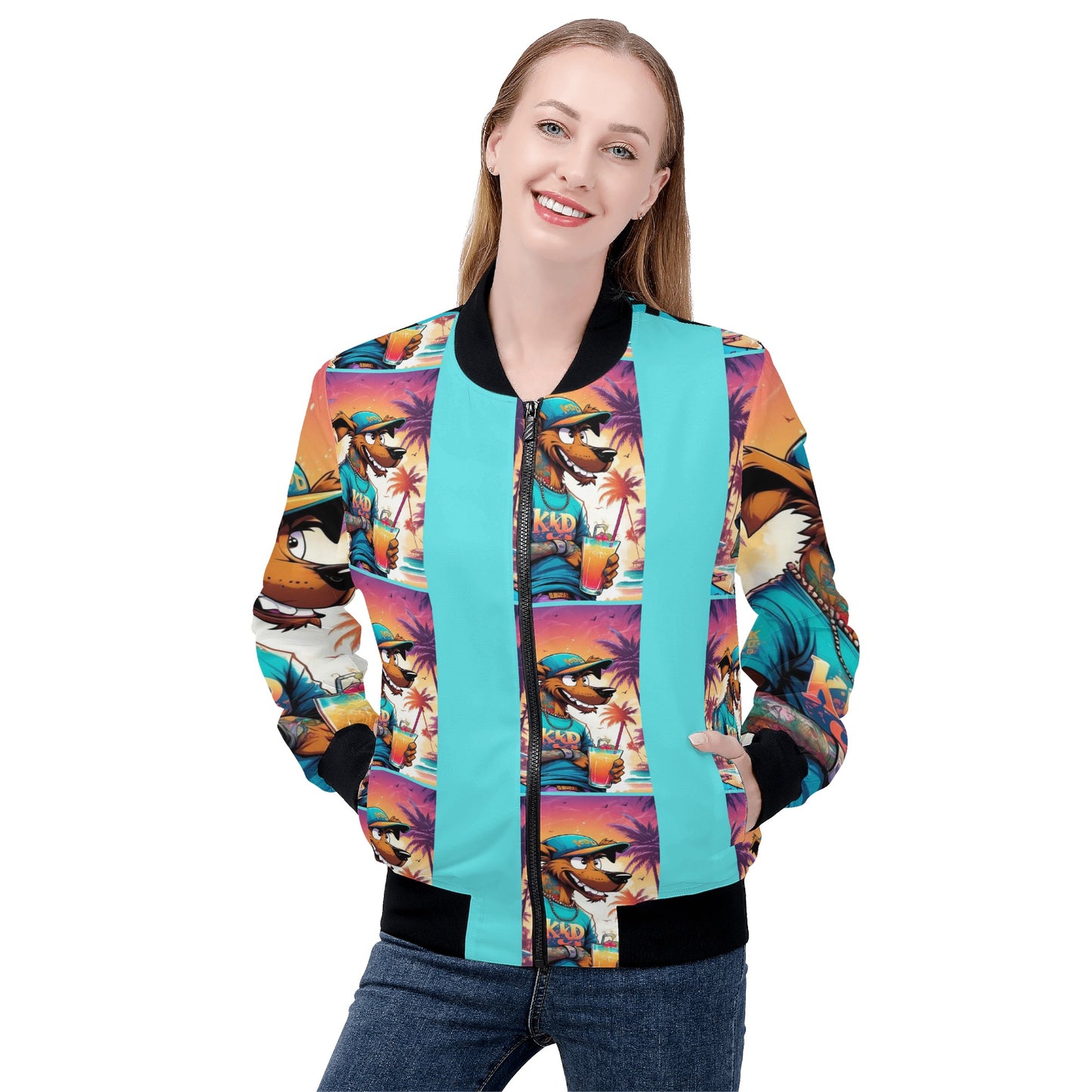 Swager Dogz Womens Zip Up Print Bomber Jacket