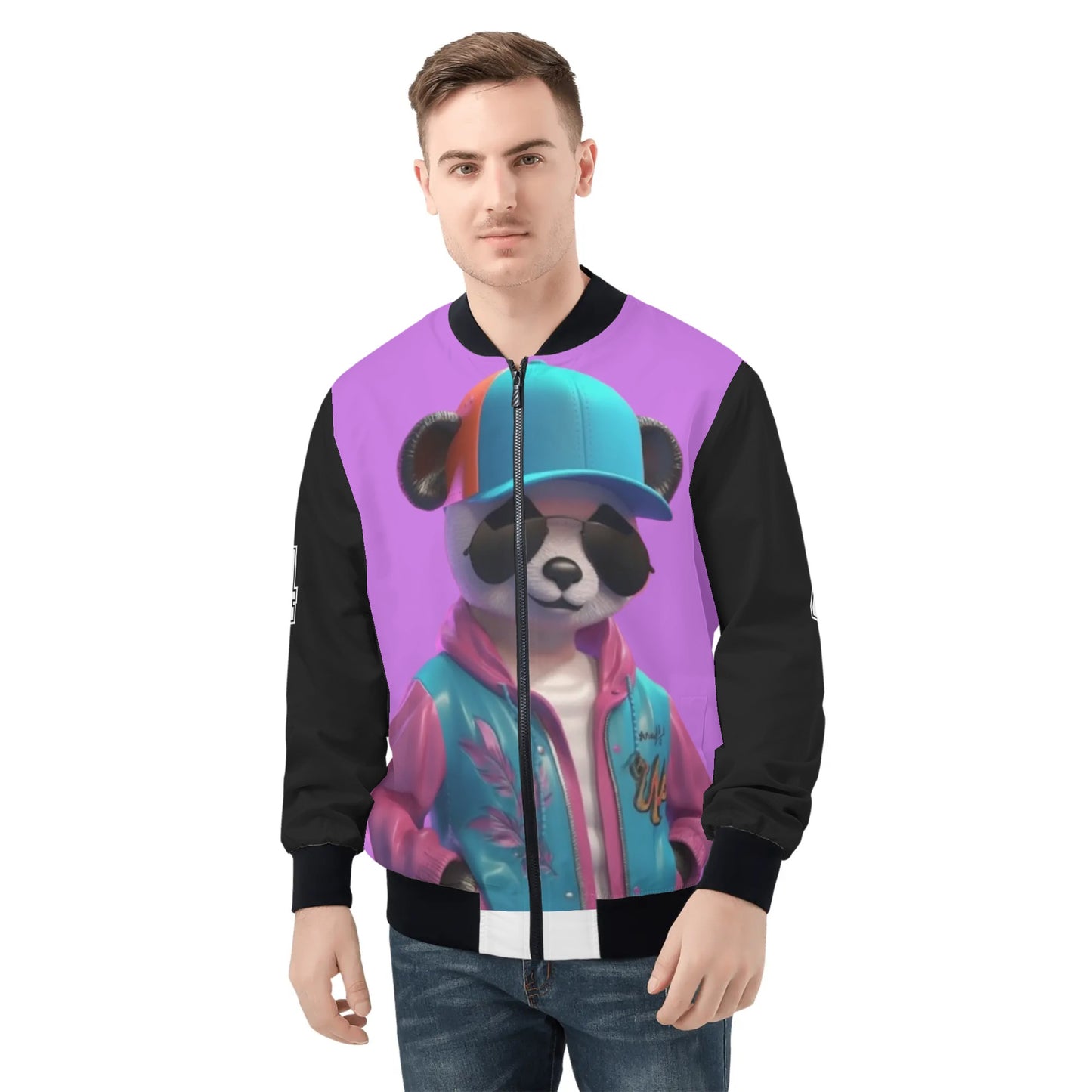 Panda Paul Mens All Over Print Zip Bomber Jacket