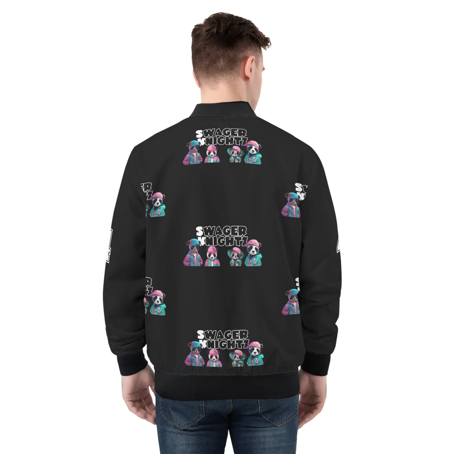 Panda Paul Mens All Over Print Zip Bomber Jacket