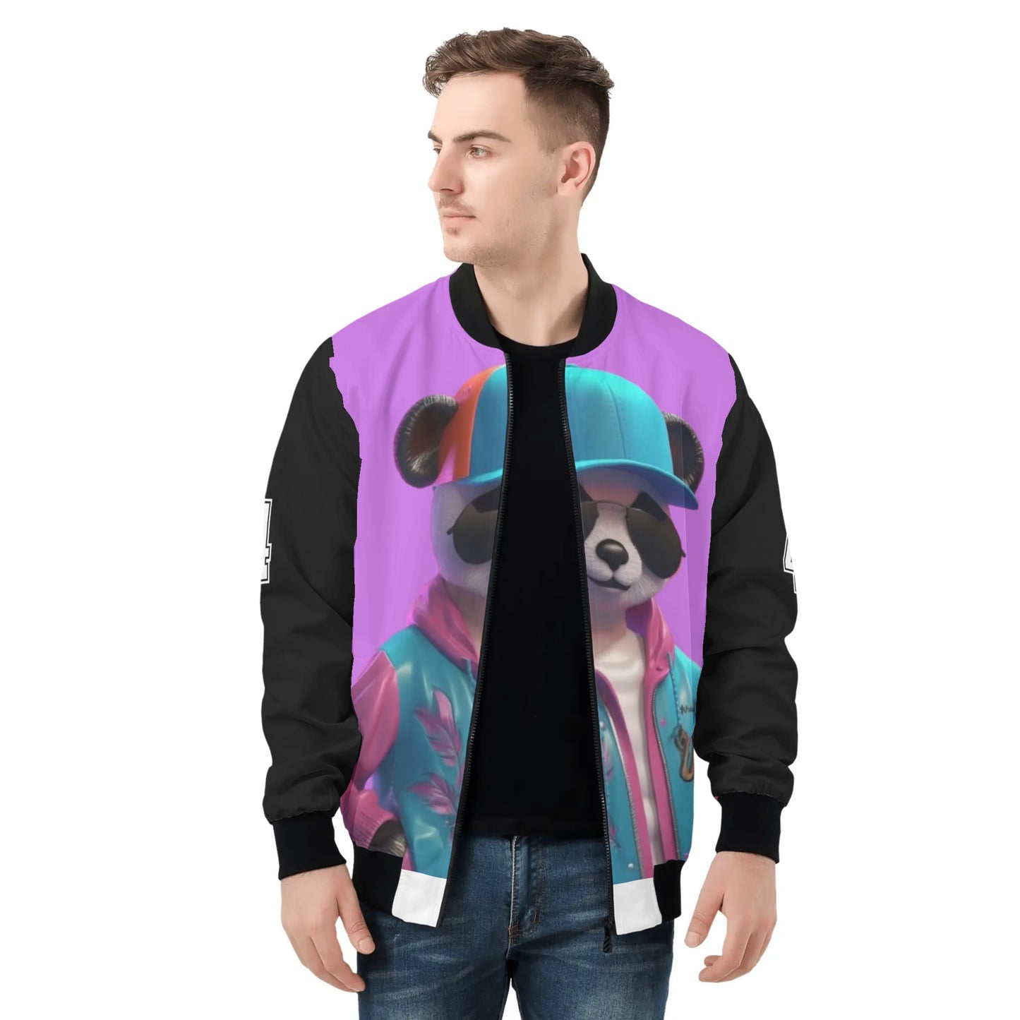 Panda Paul Mens All Over Print Zip Bomber Jacket