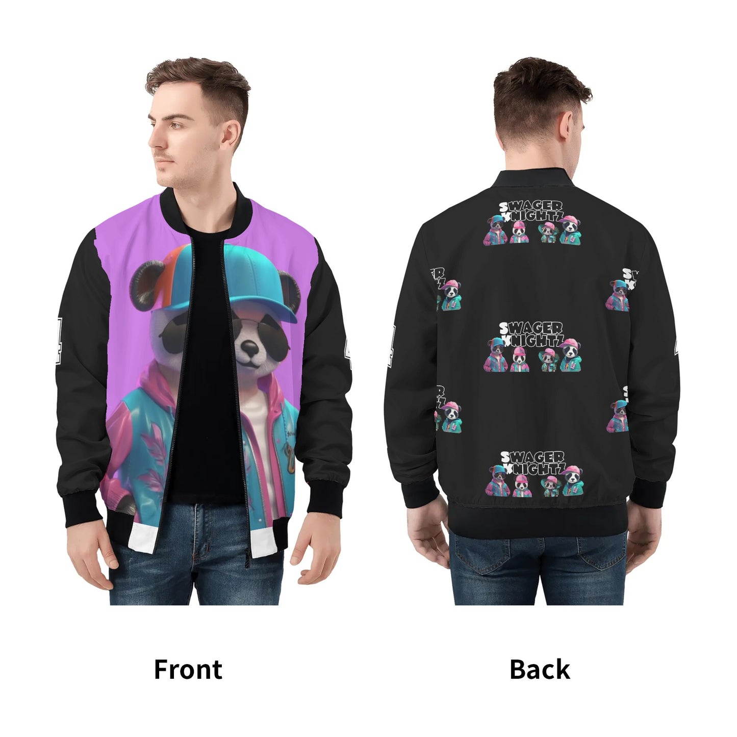 Panda Paul Mens All Over Print Zip Bomber Jacket