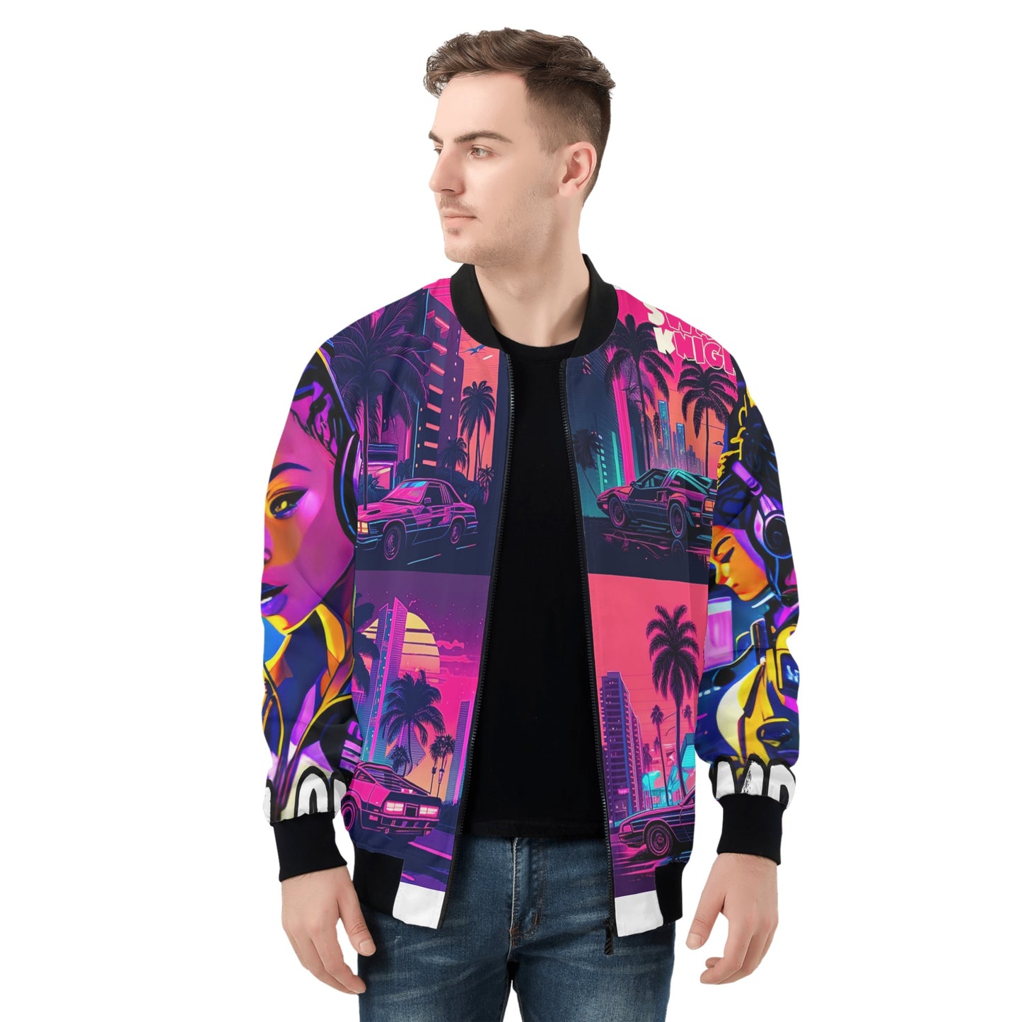 ‘Neon Vice City Swager Knightz’ Men's Bomber Jacket