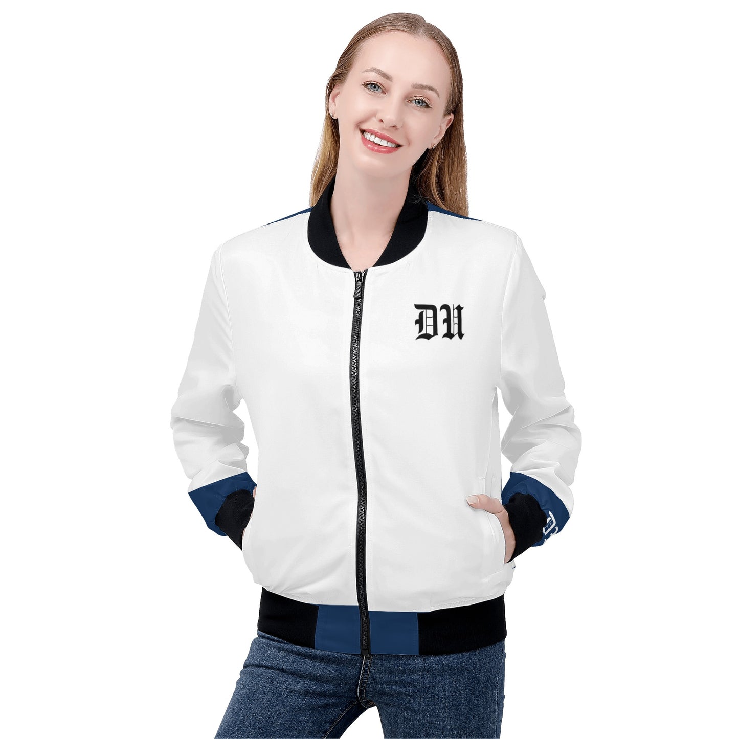 Blk Blue & White 'Du' Women's Bomber Jacket