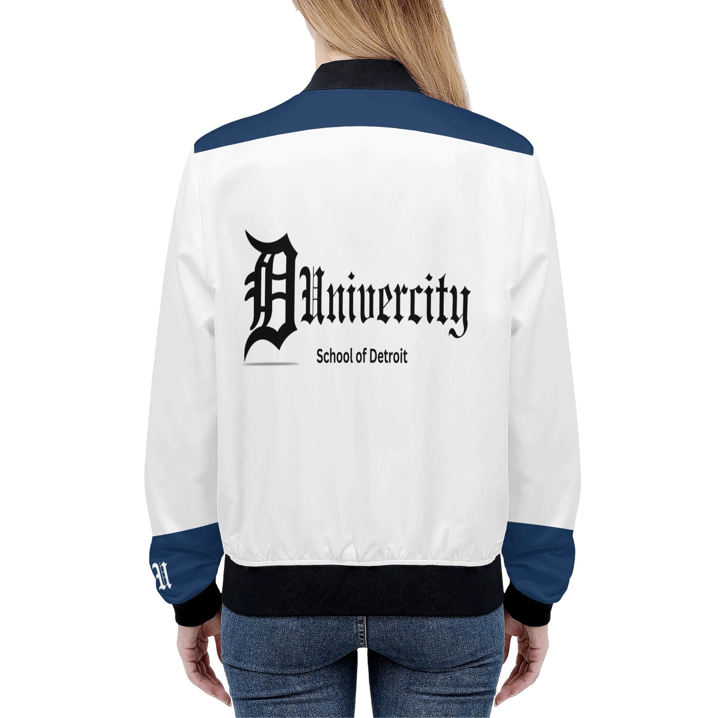 Blk Blue & White 'Du' Women's Bomber Jacket