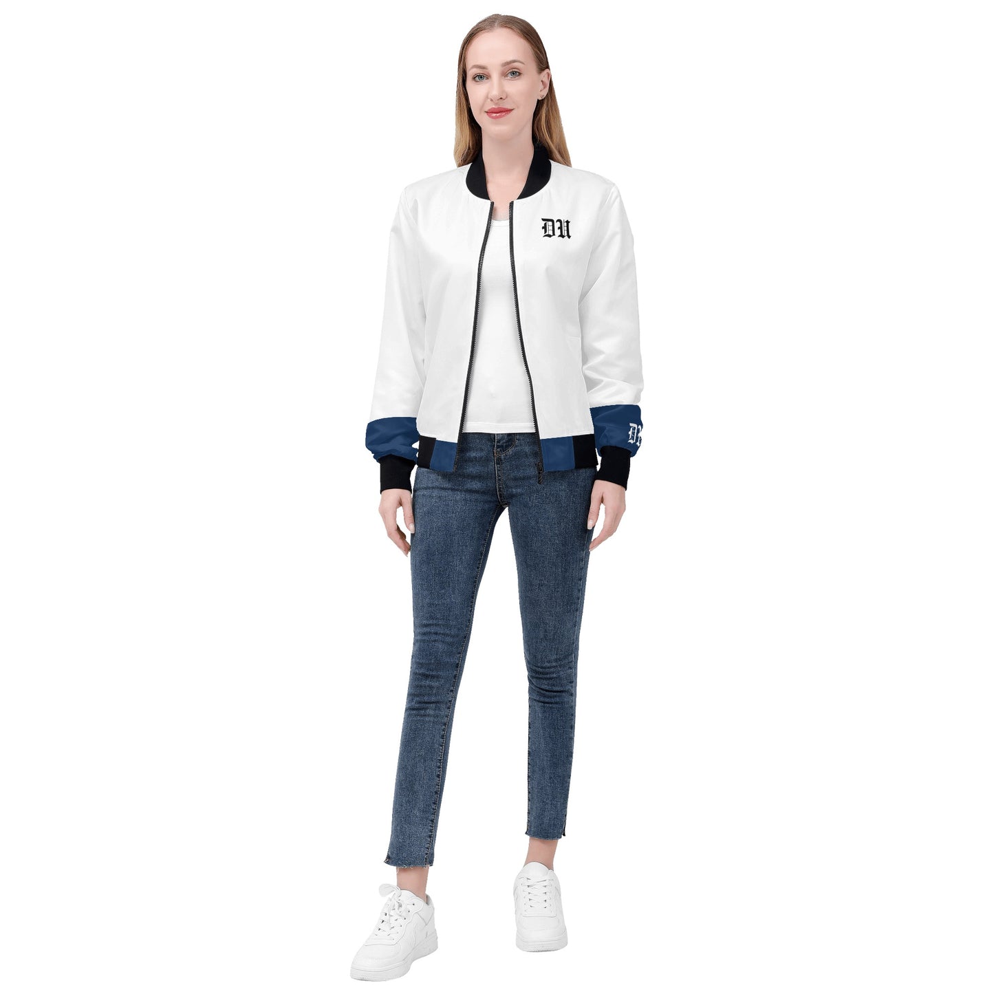 Blk Blue & White 'Du' Women's Bomber Jacket