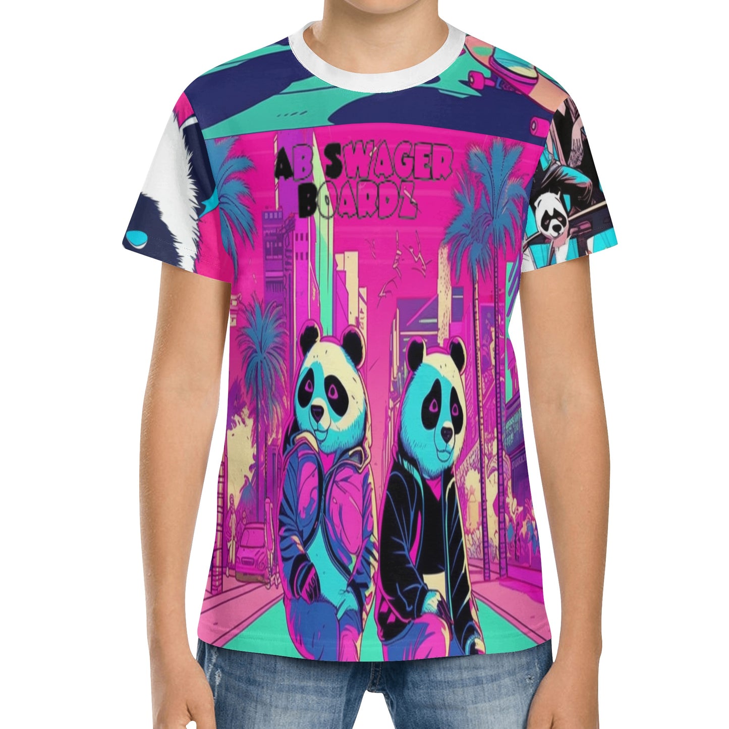 Panda Pull up Squad-Kids All Over Print Short Sleeve T-Shirt