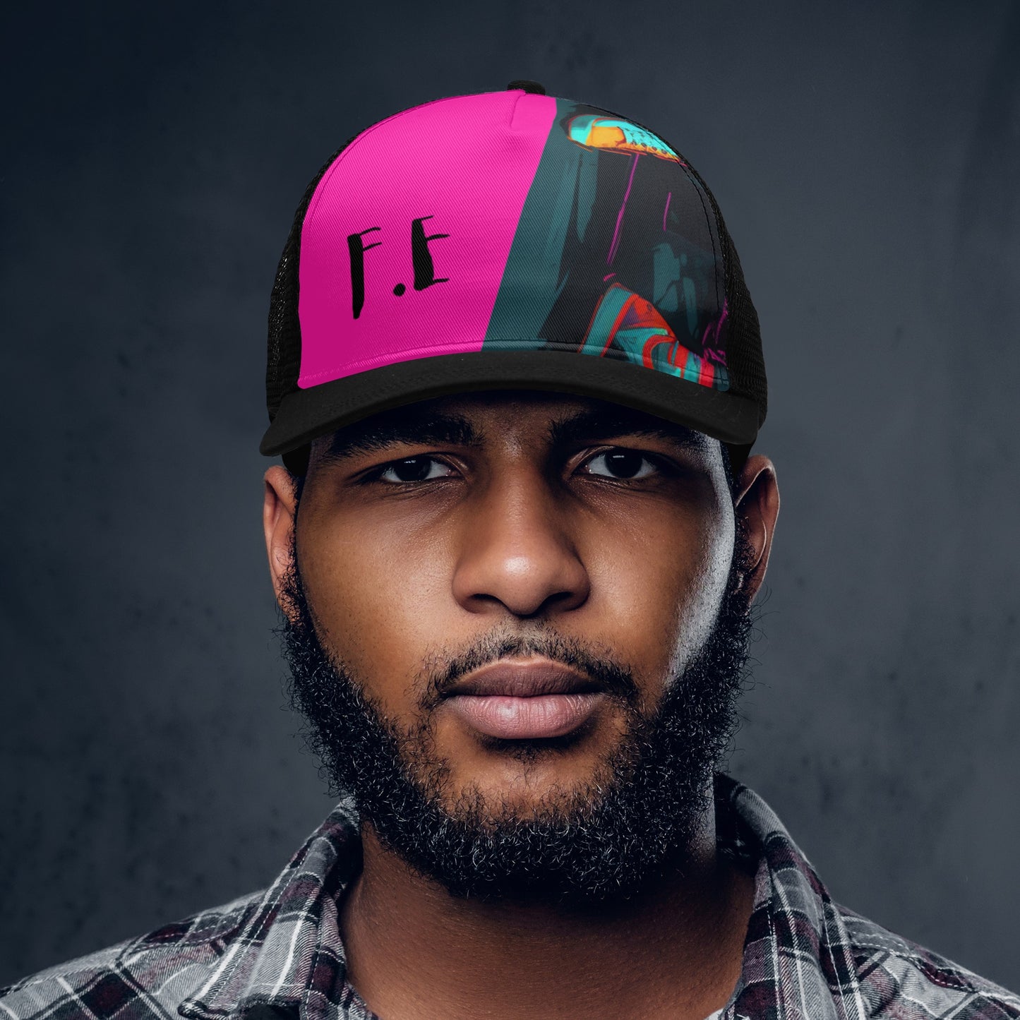 F.E Pink Front Printing Mesh Baseball Caps