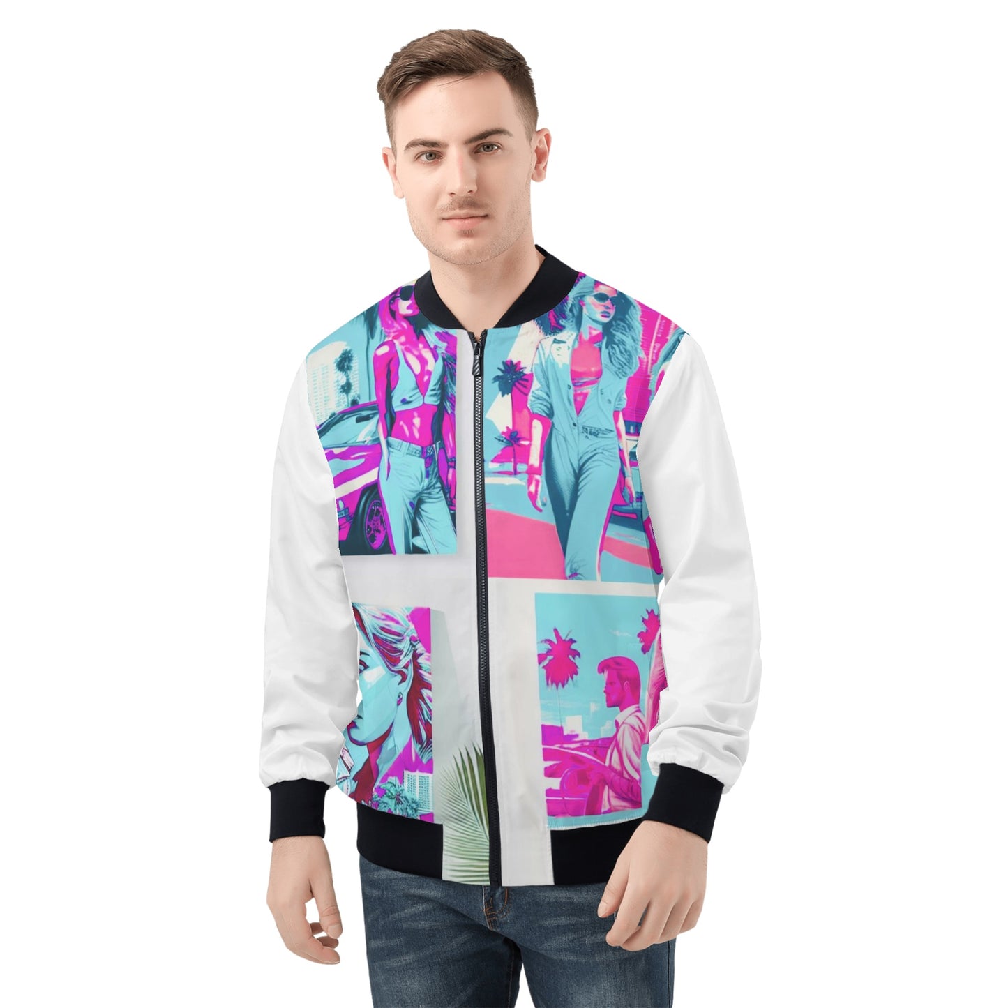 White & Blue Swager Jacket-Mens Bomber Jacket