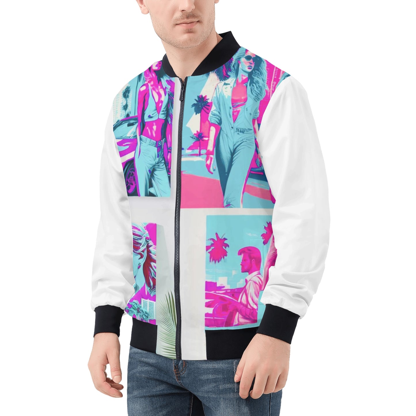 White & Blue Swager Jacket-Mens Bomber Jacket