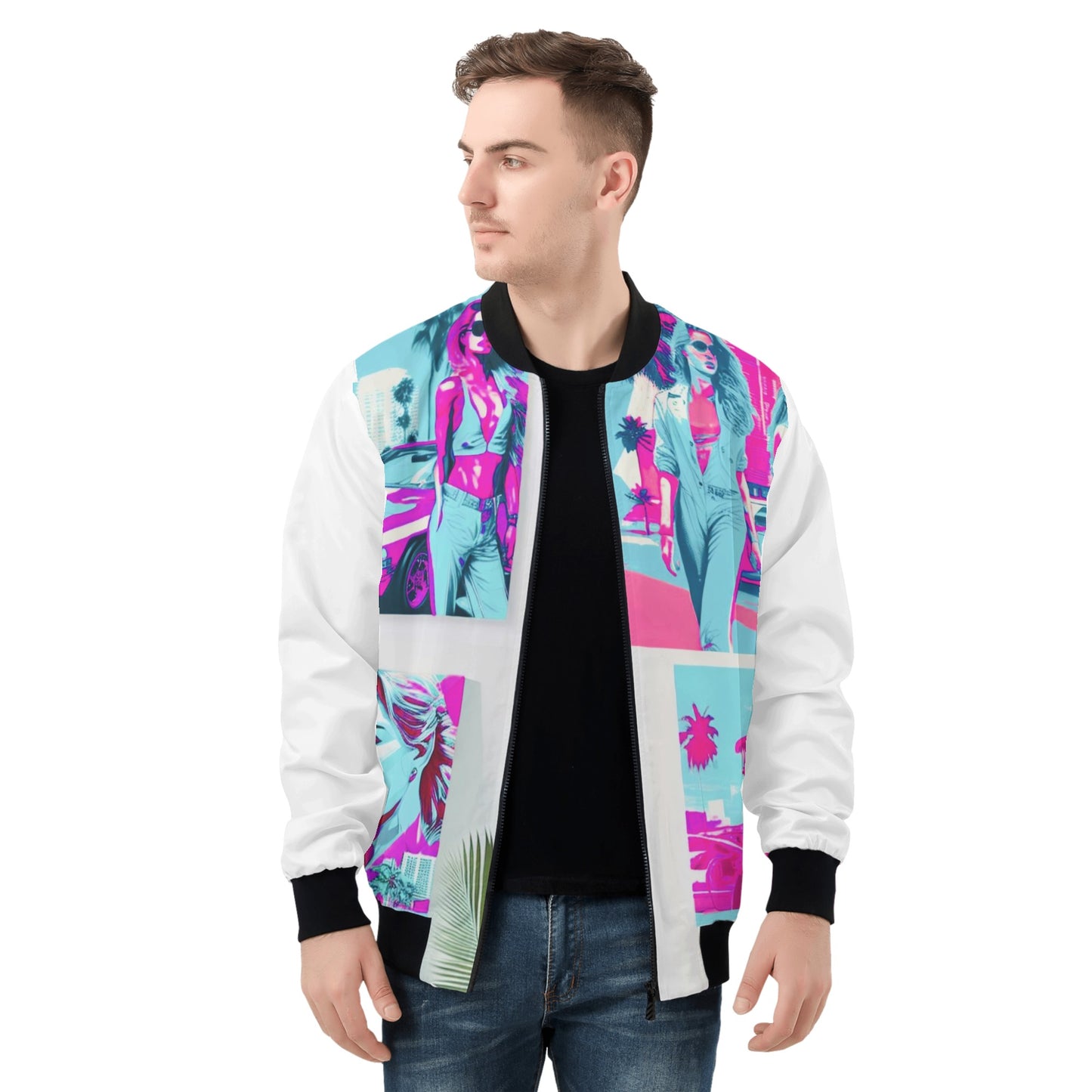 White & Blue Swager Jacket-Mens Bomber Jacket