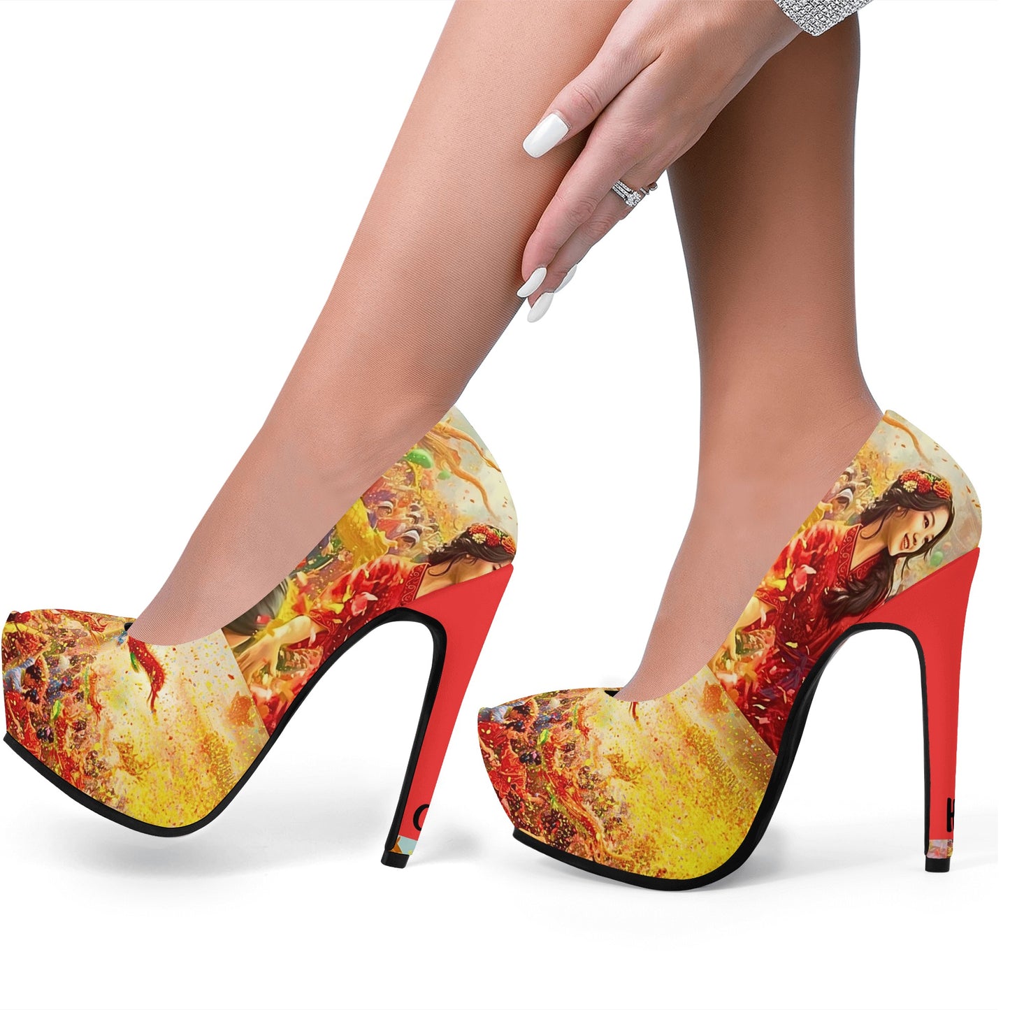 Cultured Hells ‘Hoàng Cầm’-Women Platform Pumps 5 Inch High Heels