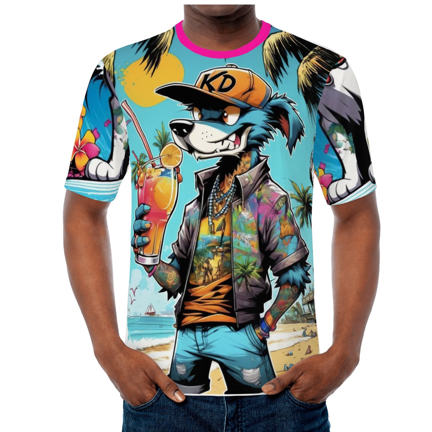 "KD the surf dog" All Over Print Fitted Asian Size T-shirts