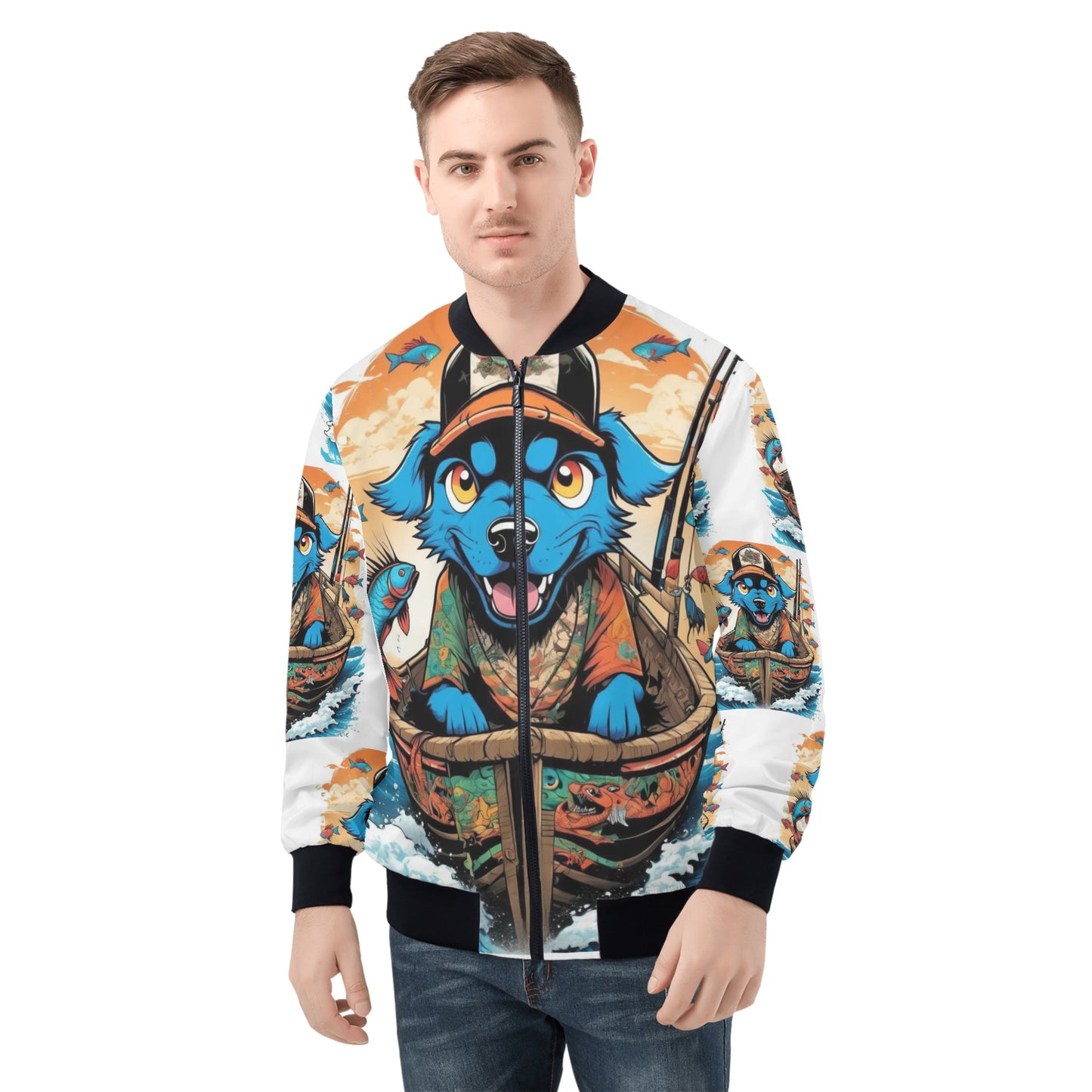 "KD Blue Pup " Unisex All Over Print Zip Bomber Jacket