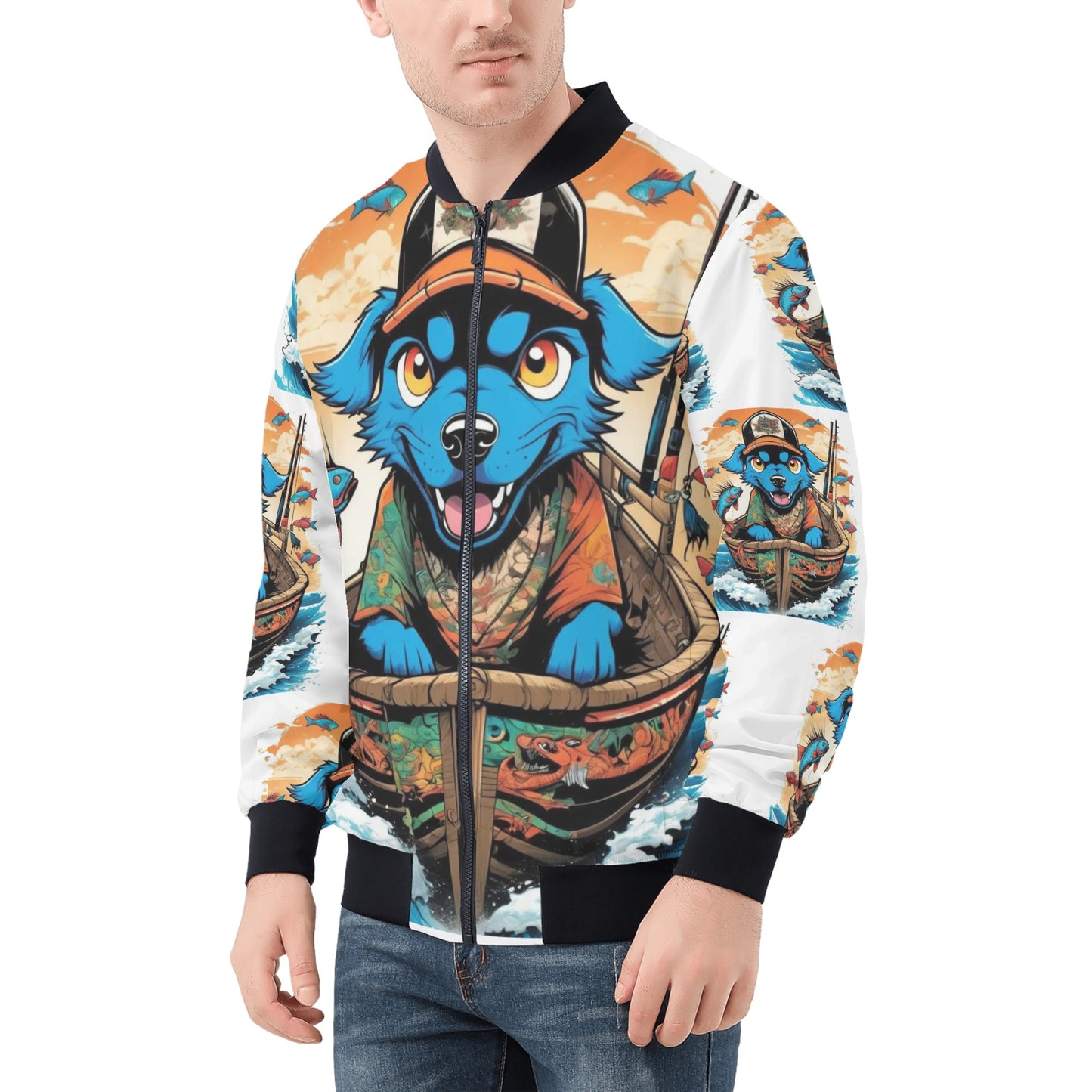 "KD Blue Pup " Unisex All Over Print Zip Bomber Jacket