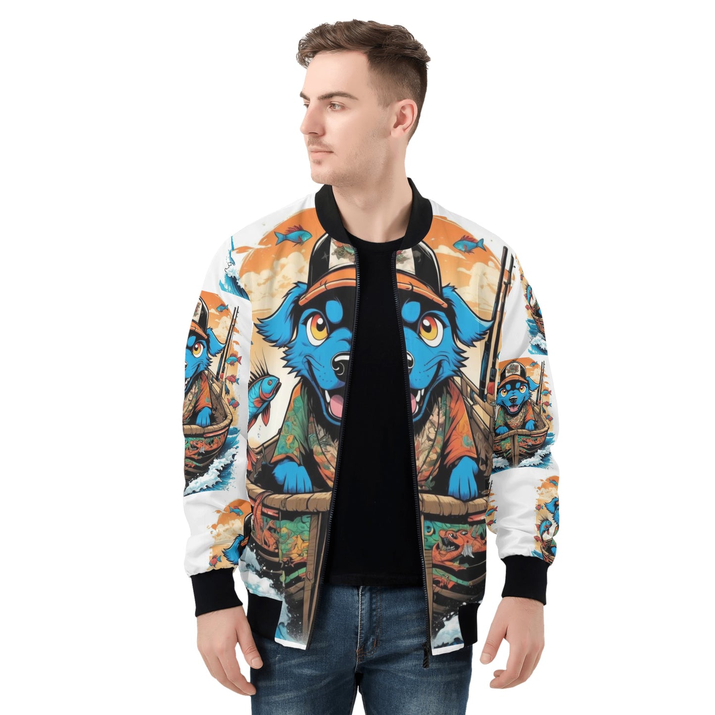 "KD Blue Pup " Unisex All Over Print Zip Bomber Jacket