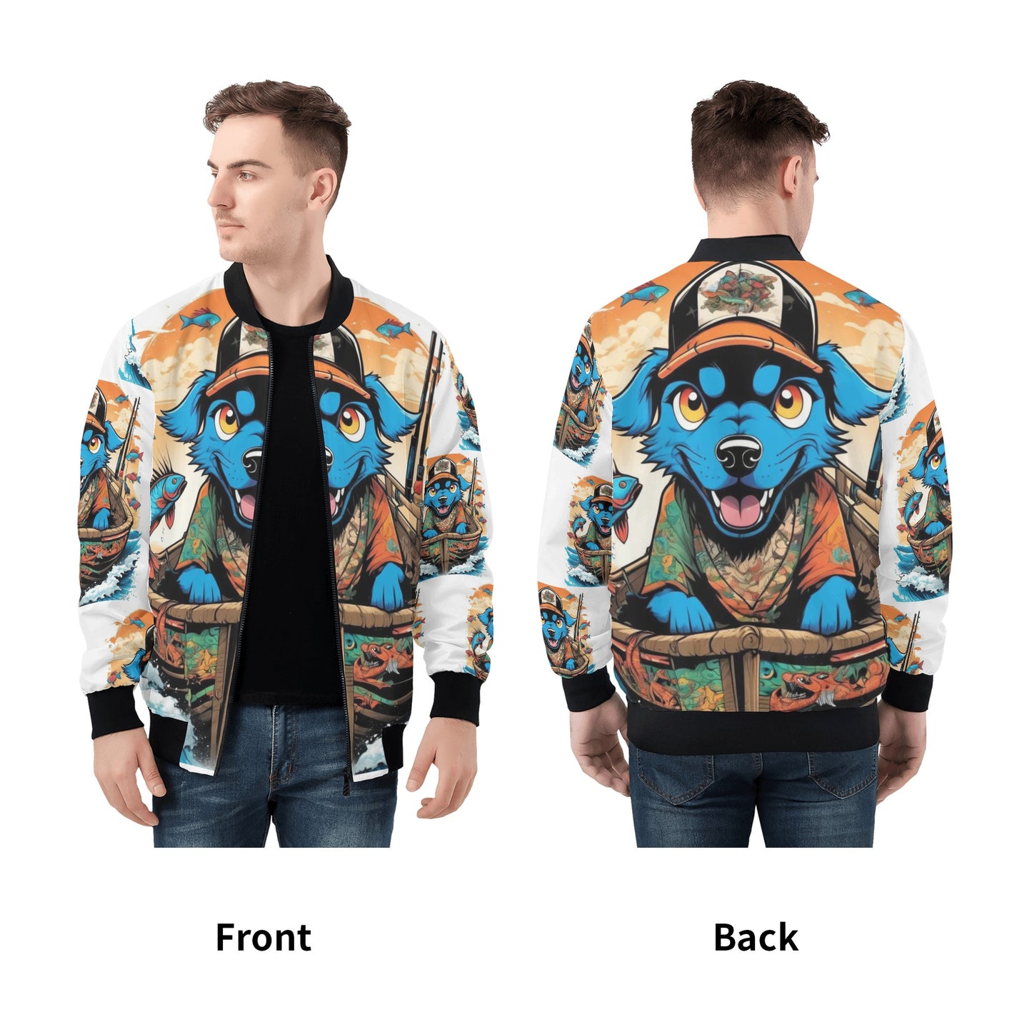 "KD Blue Pup " Unisex All Over Print Zip Bomber Jacket