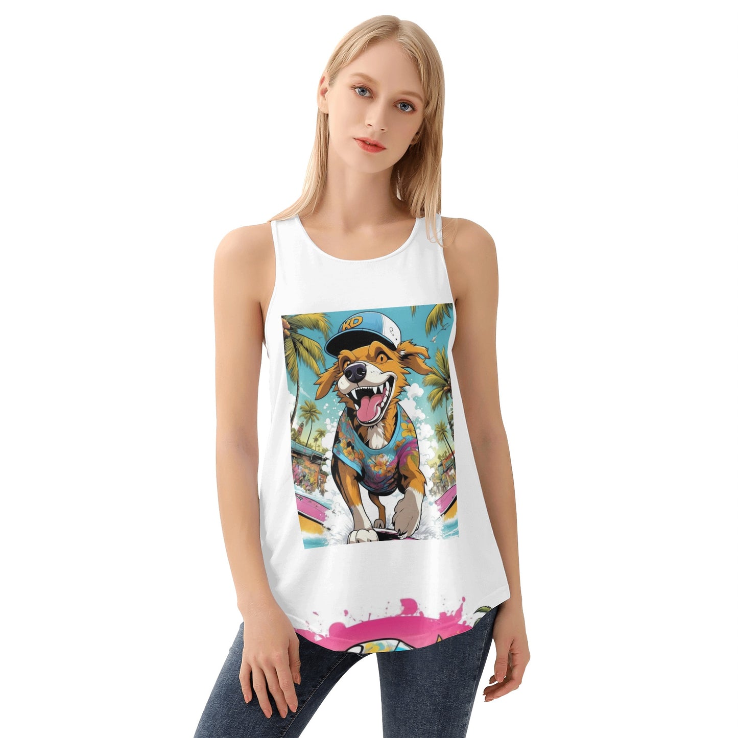 "KD Bottom Line" Womens All Over Print Loose Tank Tops