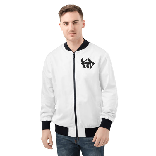 KD White & Black Mens All Over Print Zip Bomber Jacket