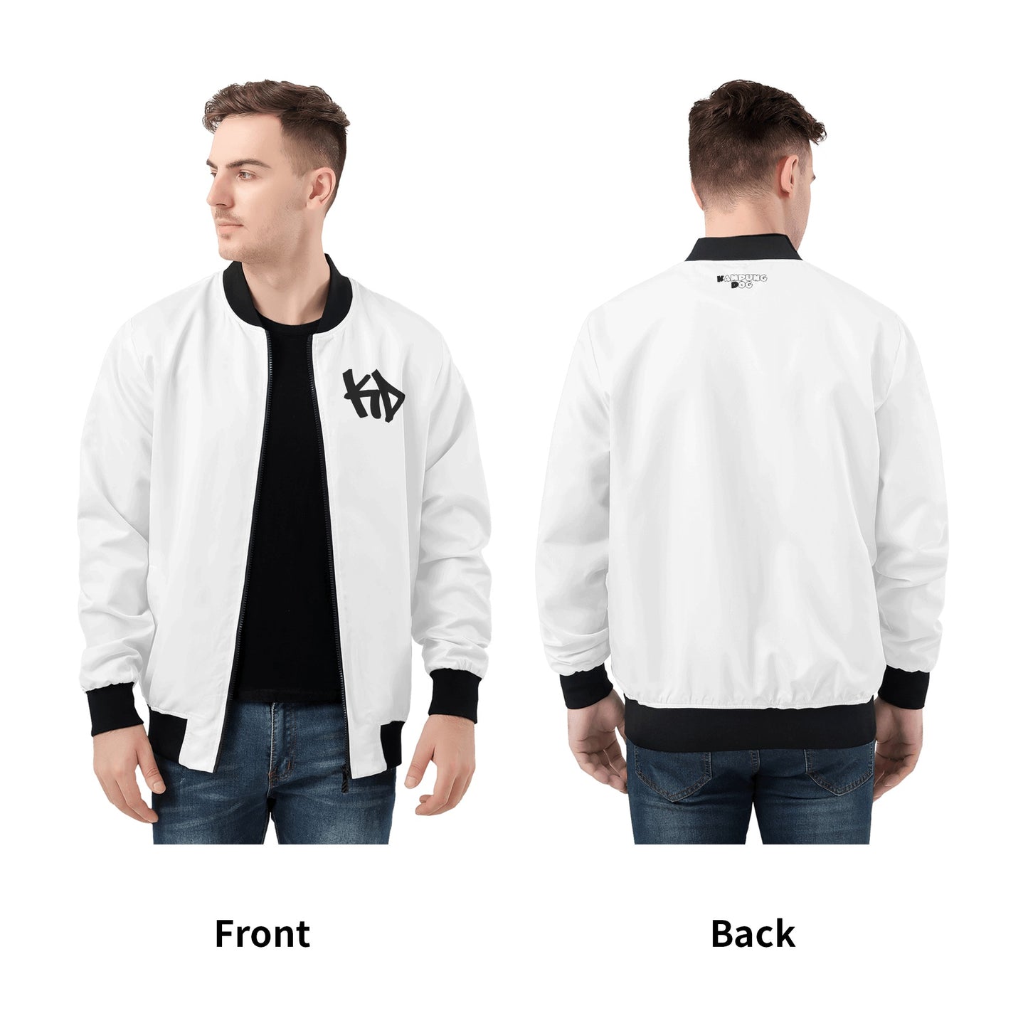 KD White & Black Mens All Over Print Zip Bomber Jacket