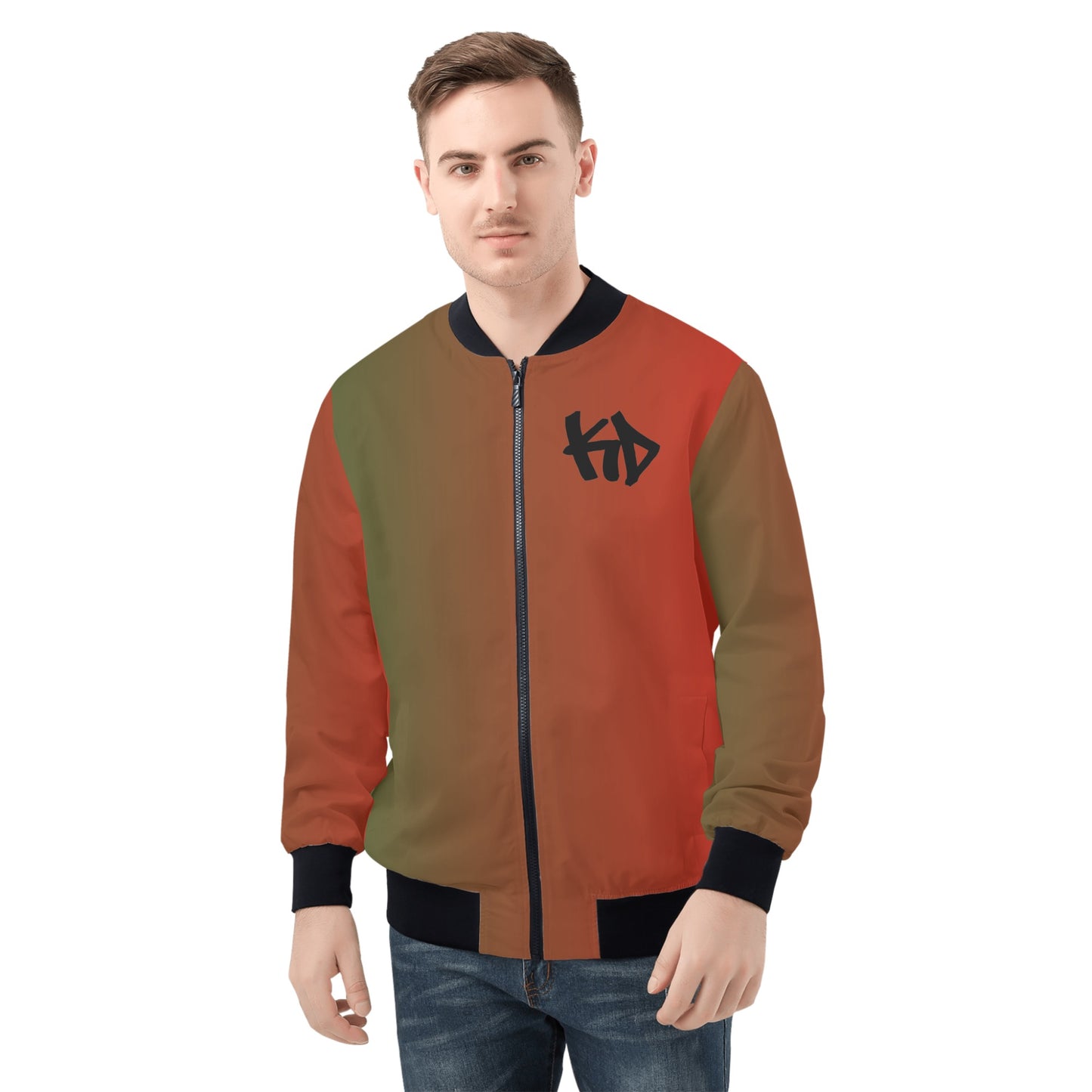 Green & Red Mens All Over Print Zip Bomber Jacket