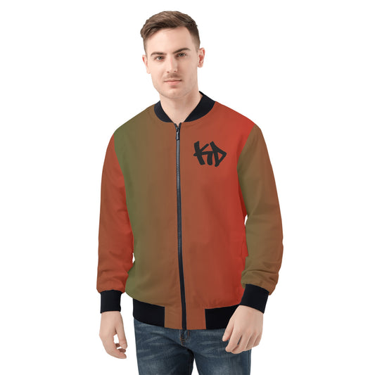 Green & Red Mens All Over Print Zip Bomber Jacket