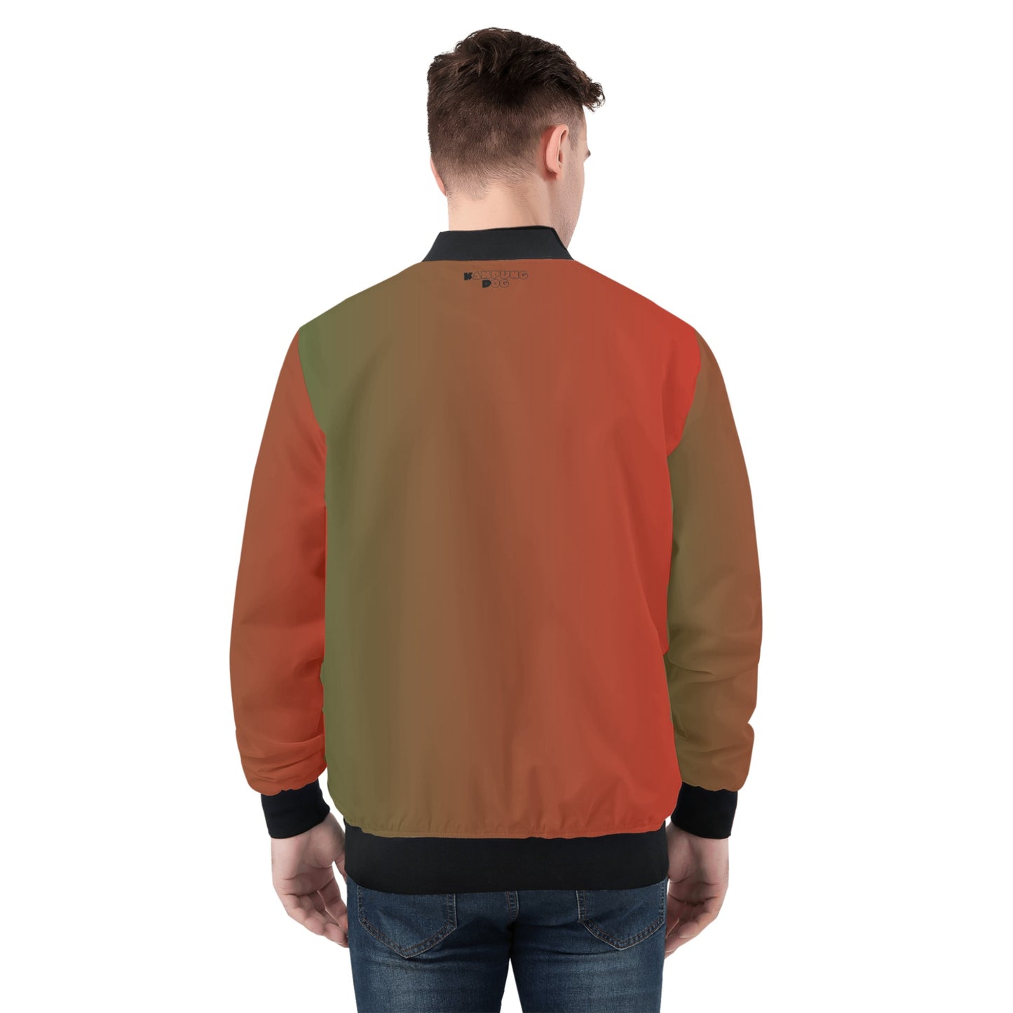 Green & Red Mens All Over Print Zip Bomber Jacket