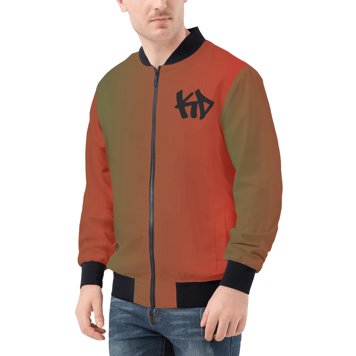 Green & Red Mens All Over Print Zip Bomber Jacket