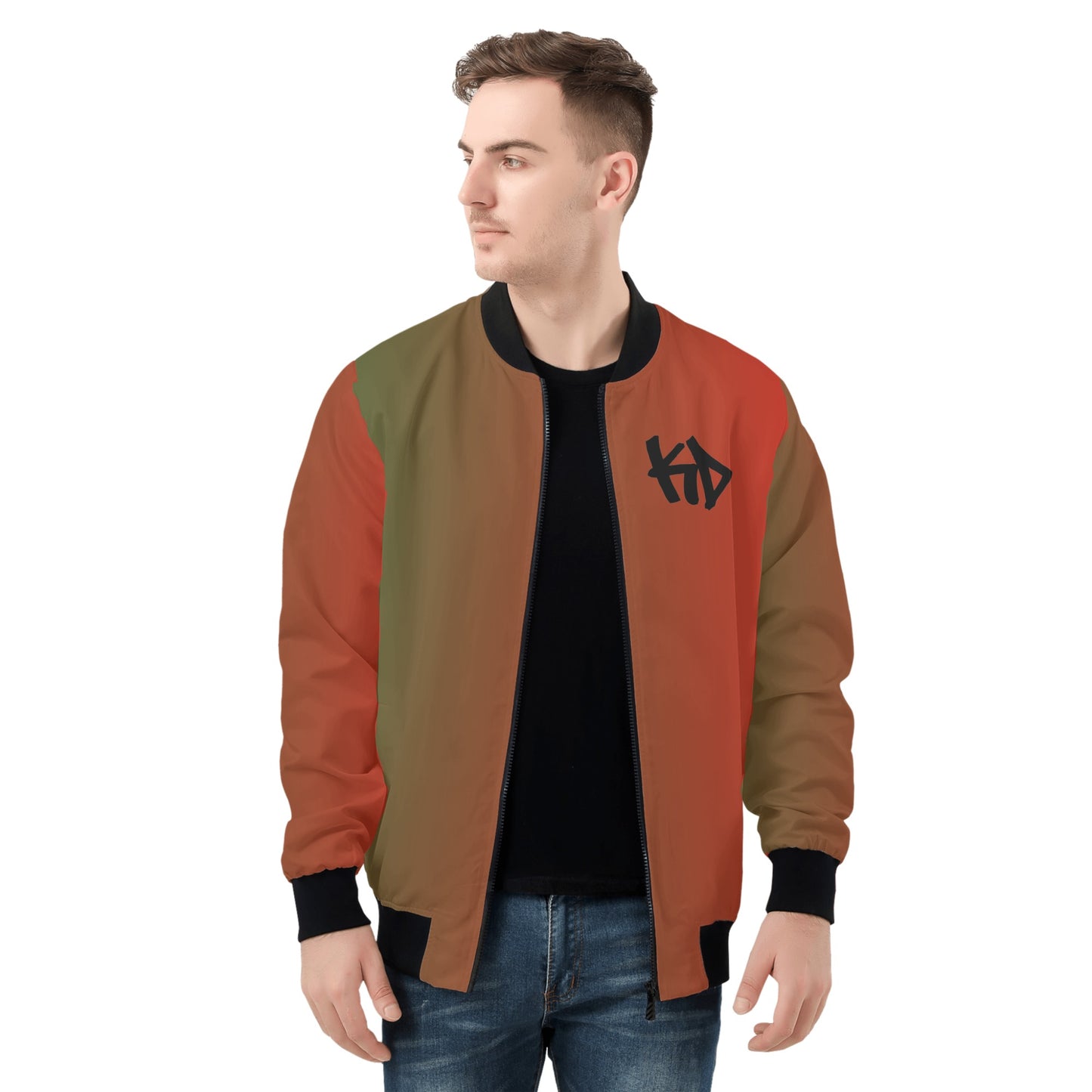Green & Red Mens All Over Print Zip Bomber Jacket