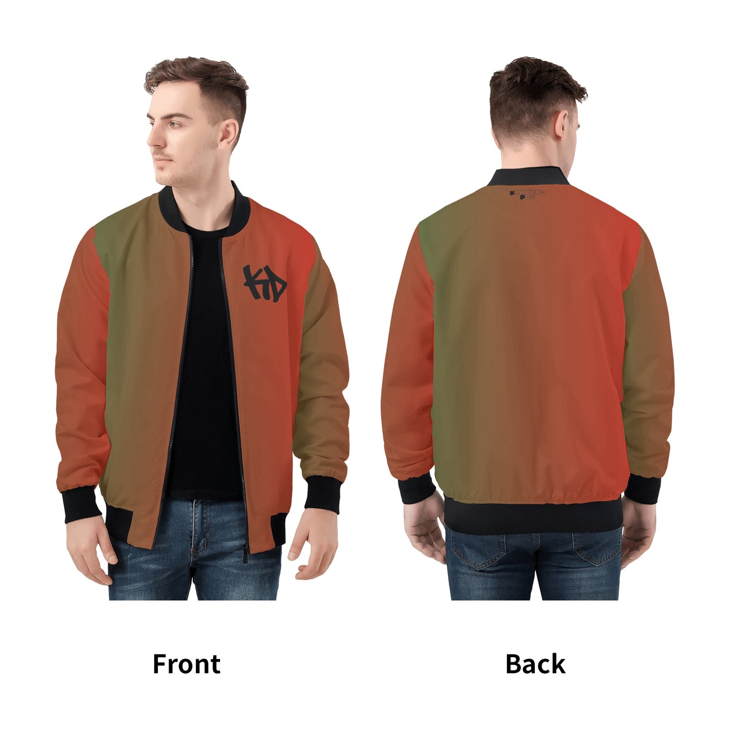 Green & Red Mens All Over Print Zip Bomber Jacket
