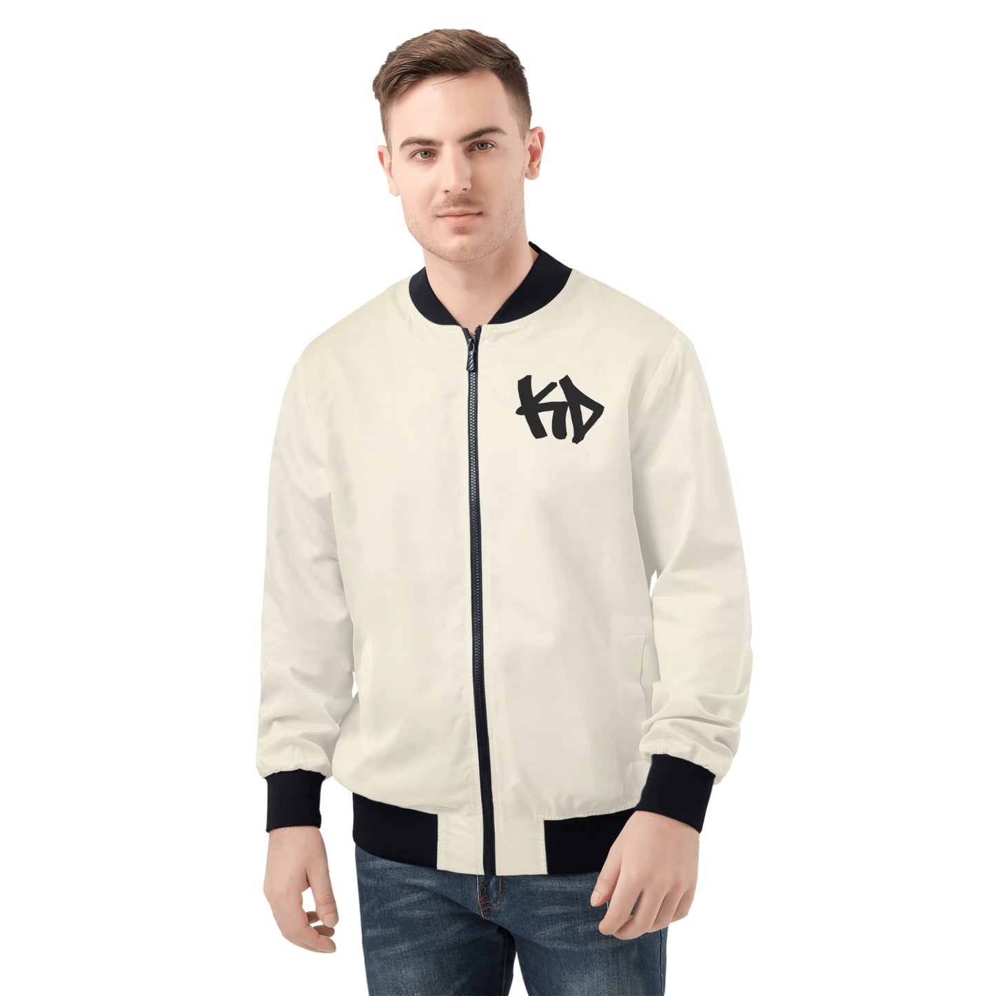 Cream All Over Print Zip Bomber Jacket