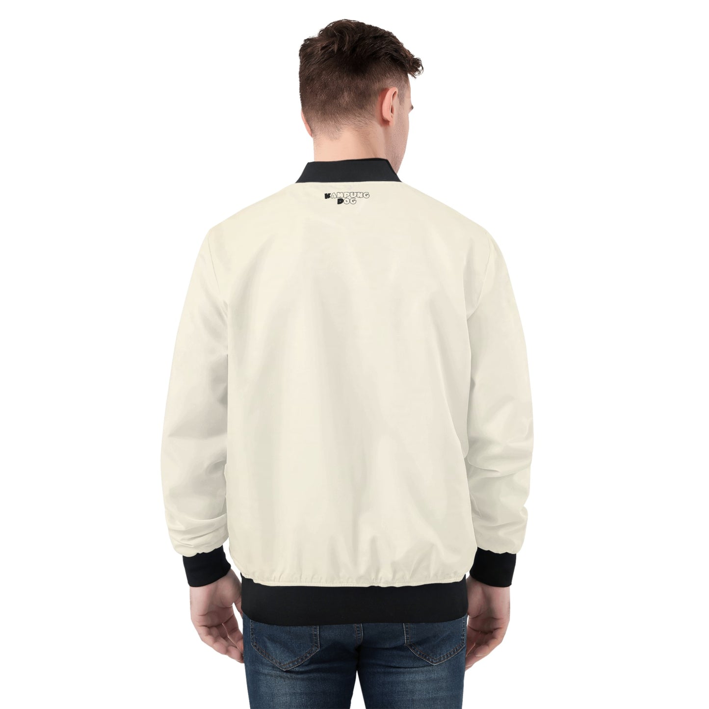 Cream All Over Print Zip Bomber Jacket