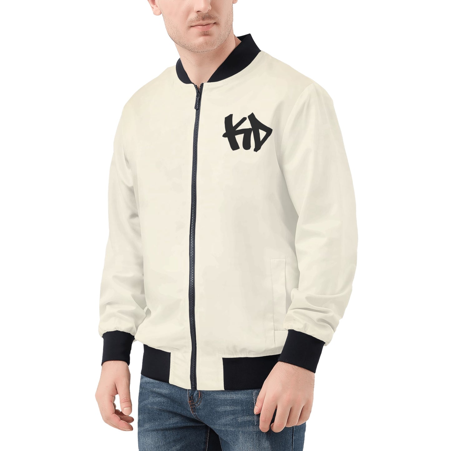 Cream All Over Print Zip Bomber Jacket
