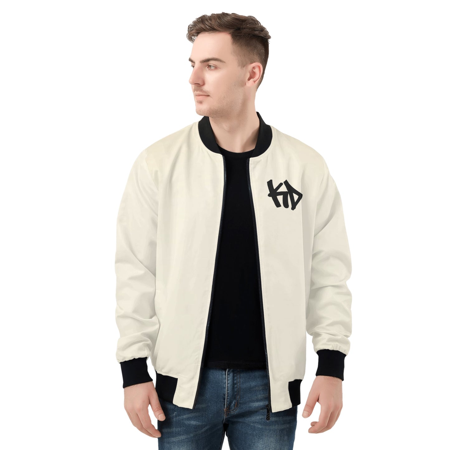 Cream All Over Print Zip Bomber Jacket