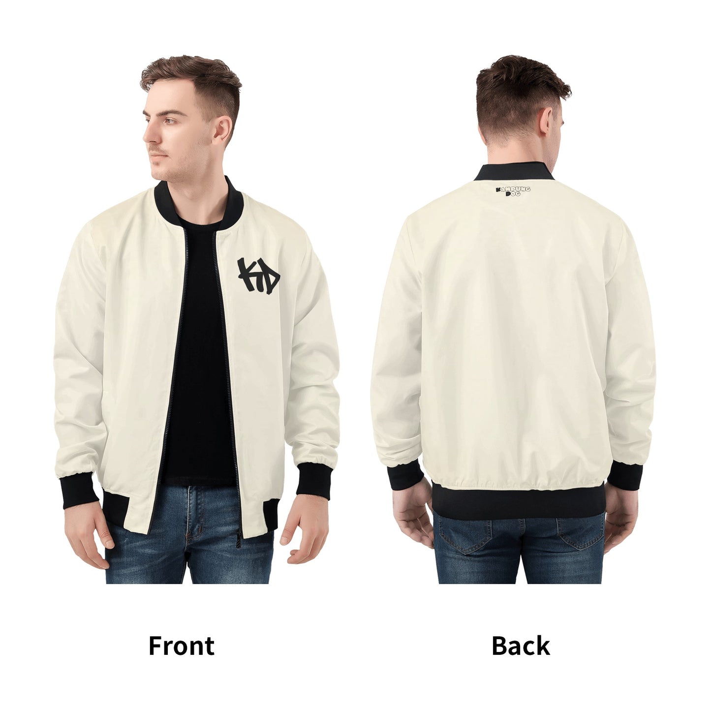 Cream All Over Print Zip Bomber Jacket