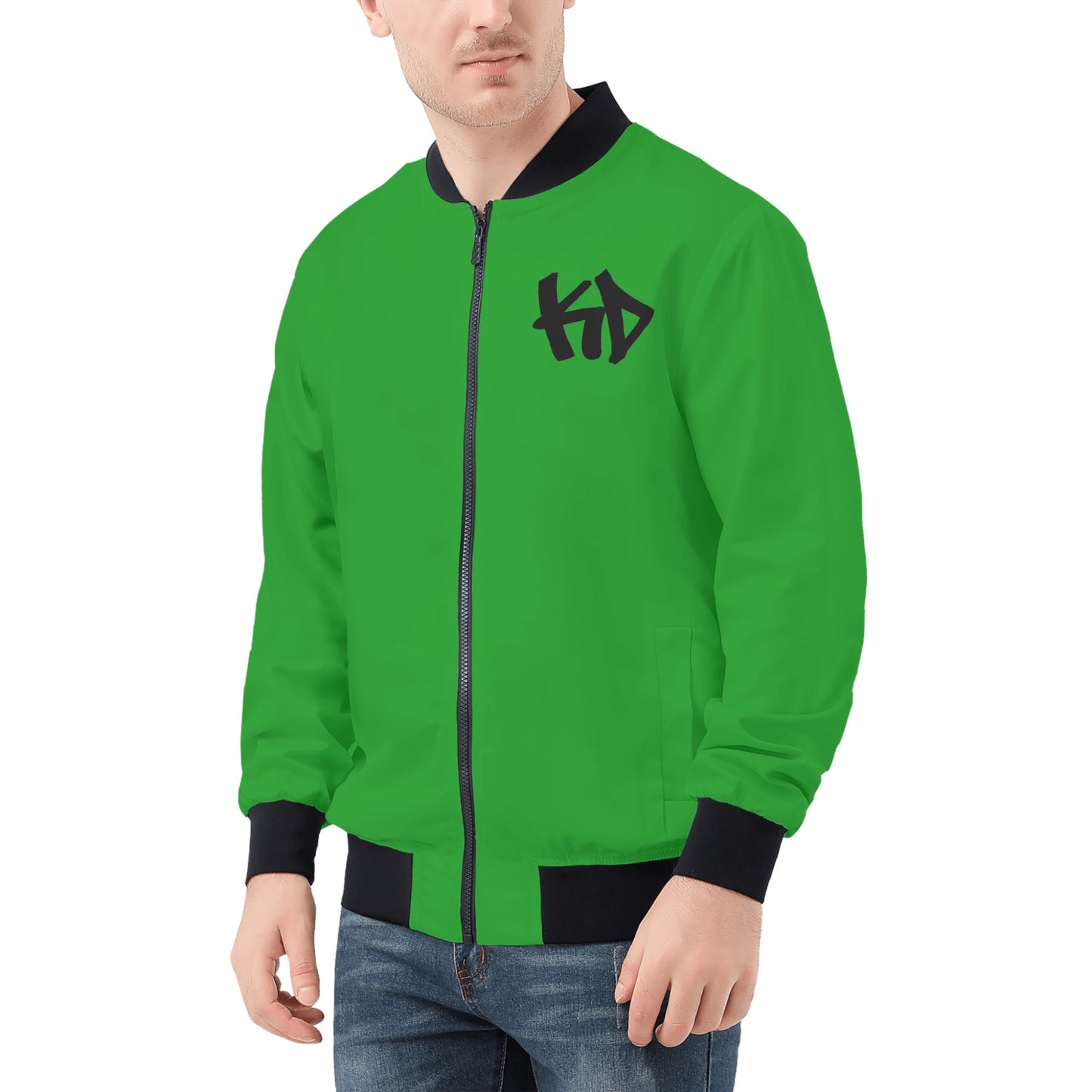 KD Green Mens All Over Print Zip Bomber Jacket