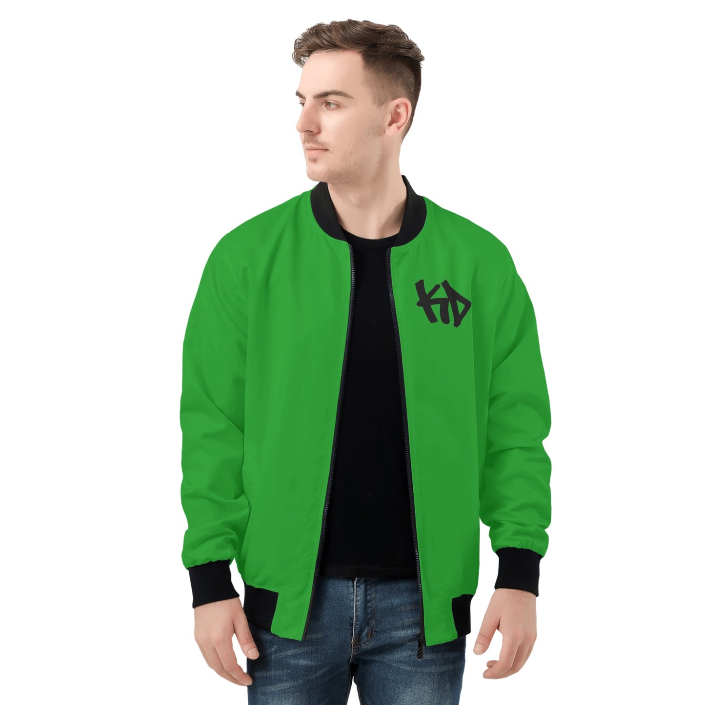 KD Green Mens All Over Print Zip Bomber Jacket