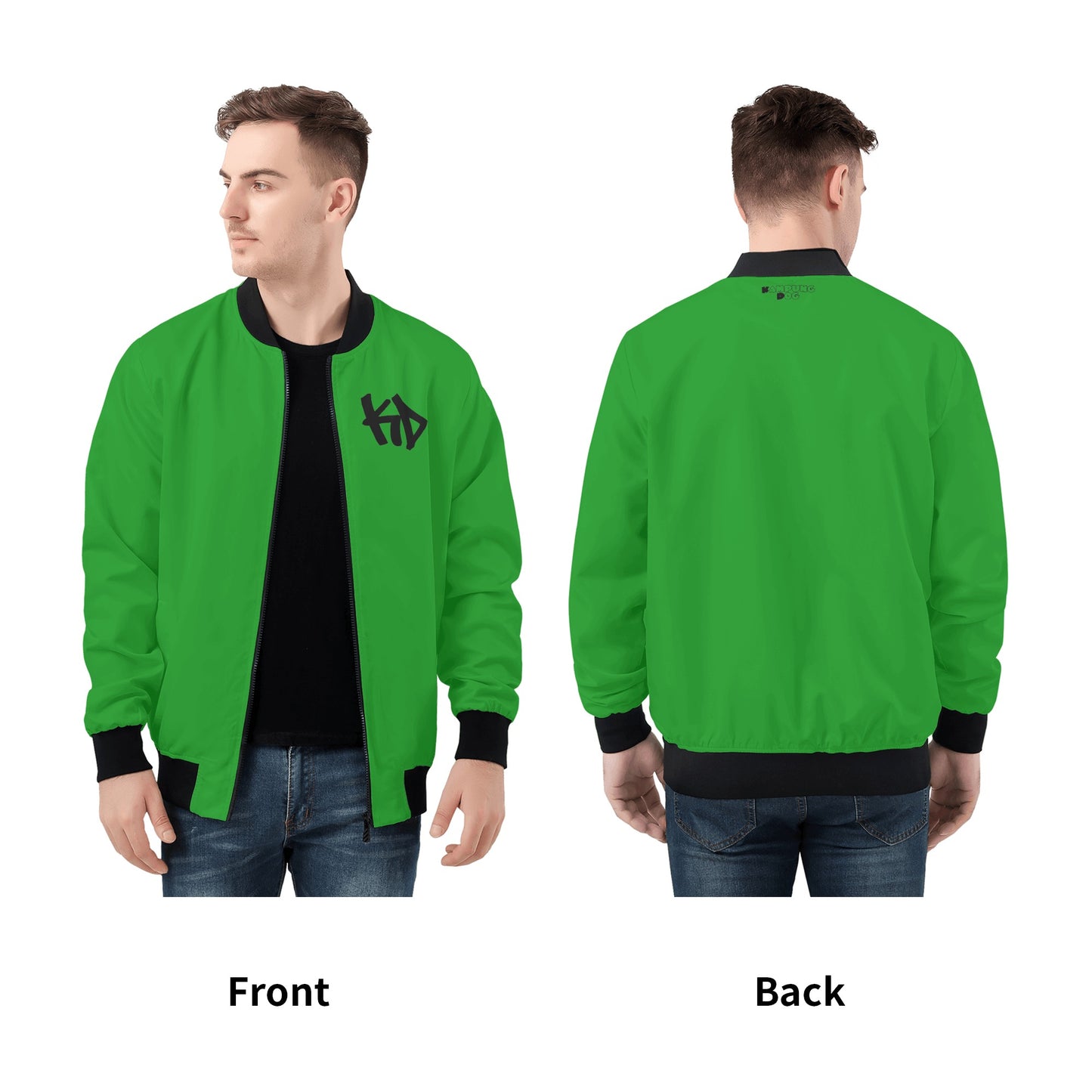 KD Green Mens All Over Print Zip Bomber Jacket
