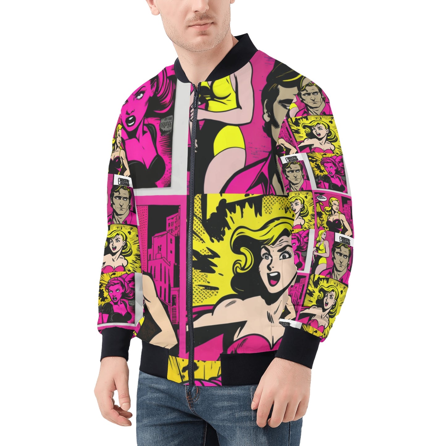 Mens All Over Print Zip Bomber Jacket